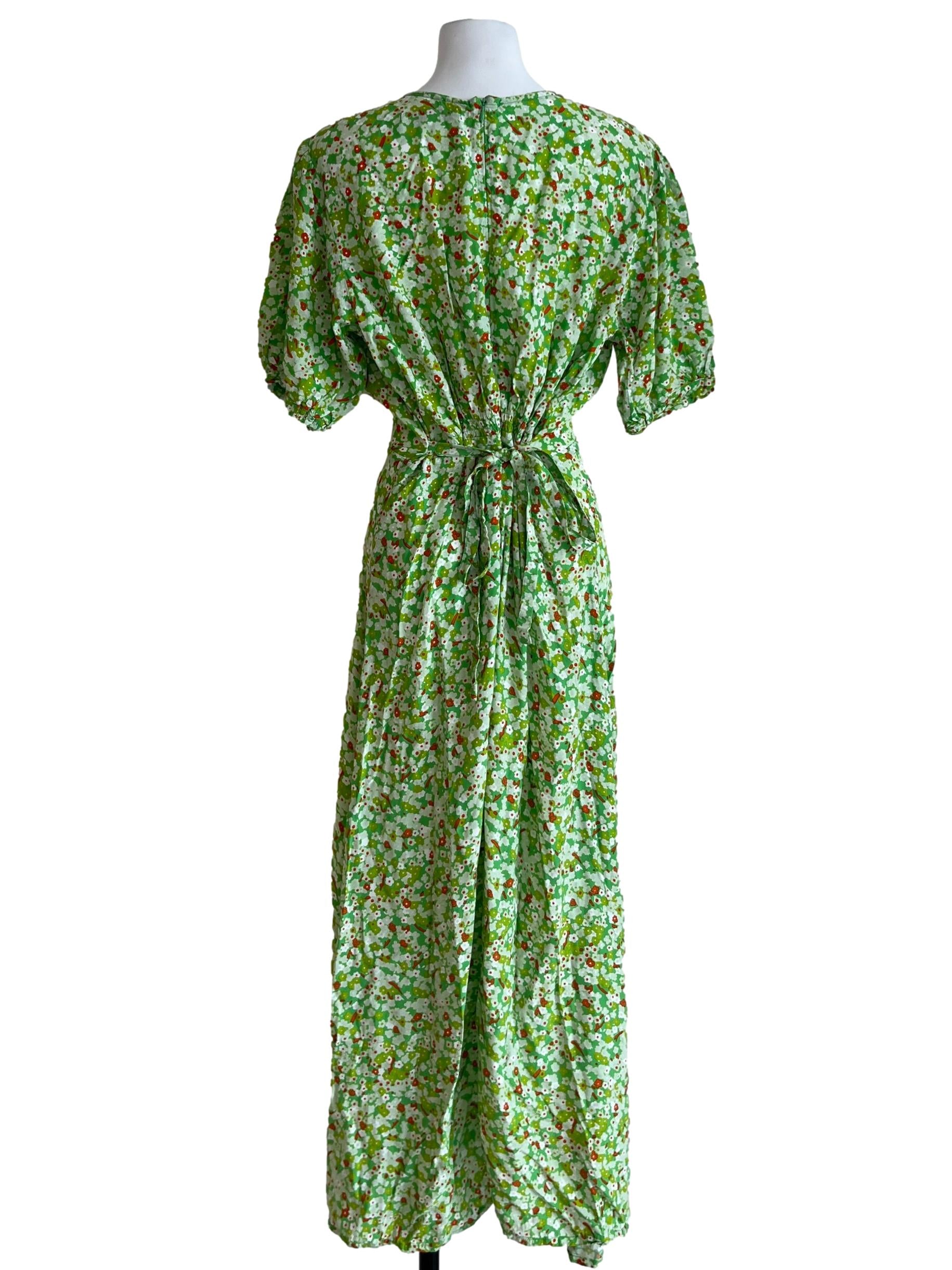 Lime Green Floral V-Neckline Button Dress