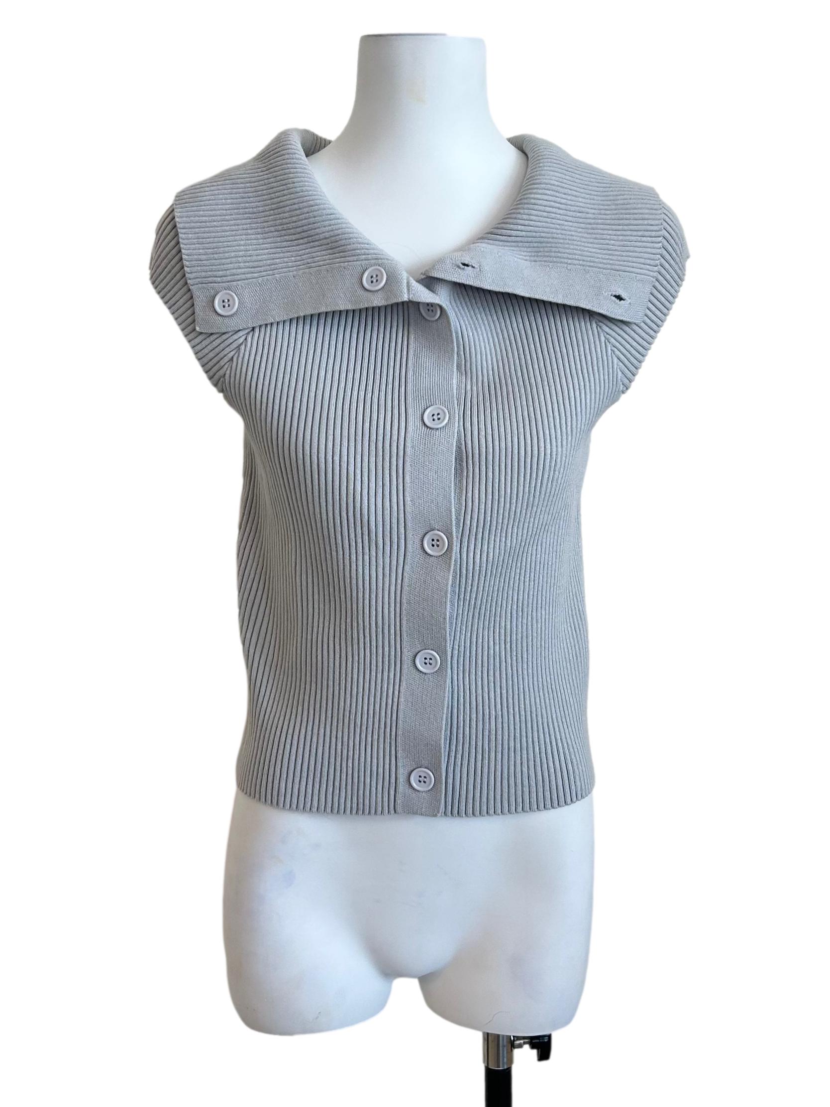 Coin Grey Ribbed Collar Button Top TEM