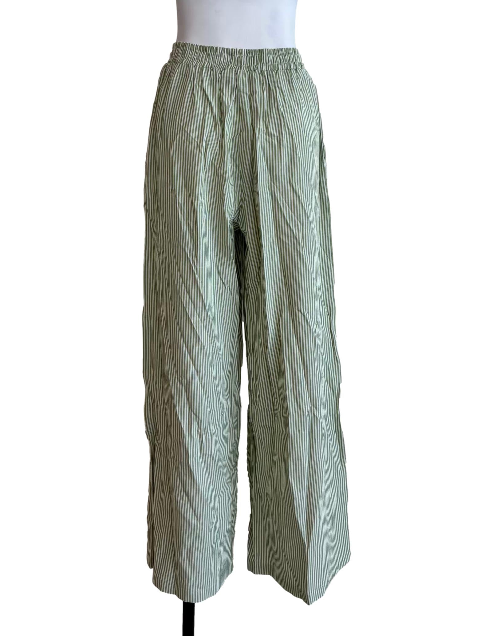 Pastel Green Striped Relaxed Pants