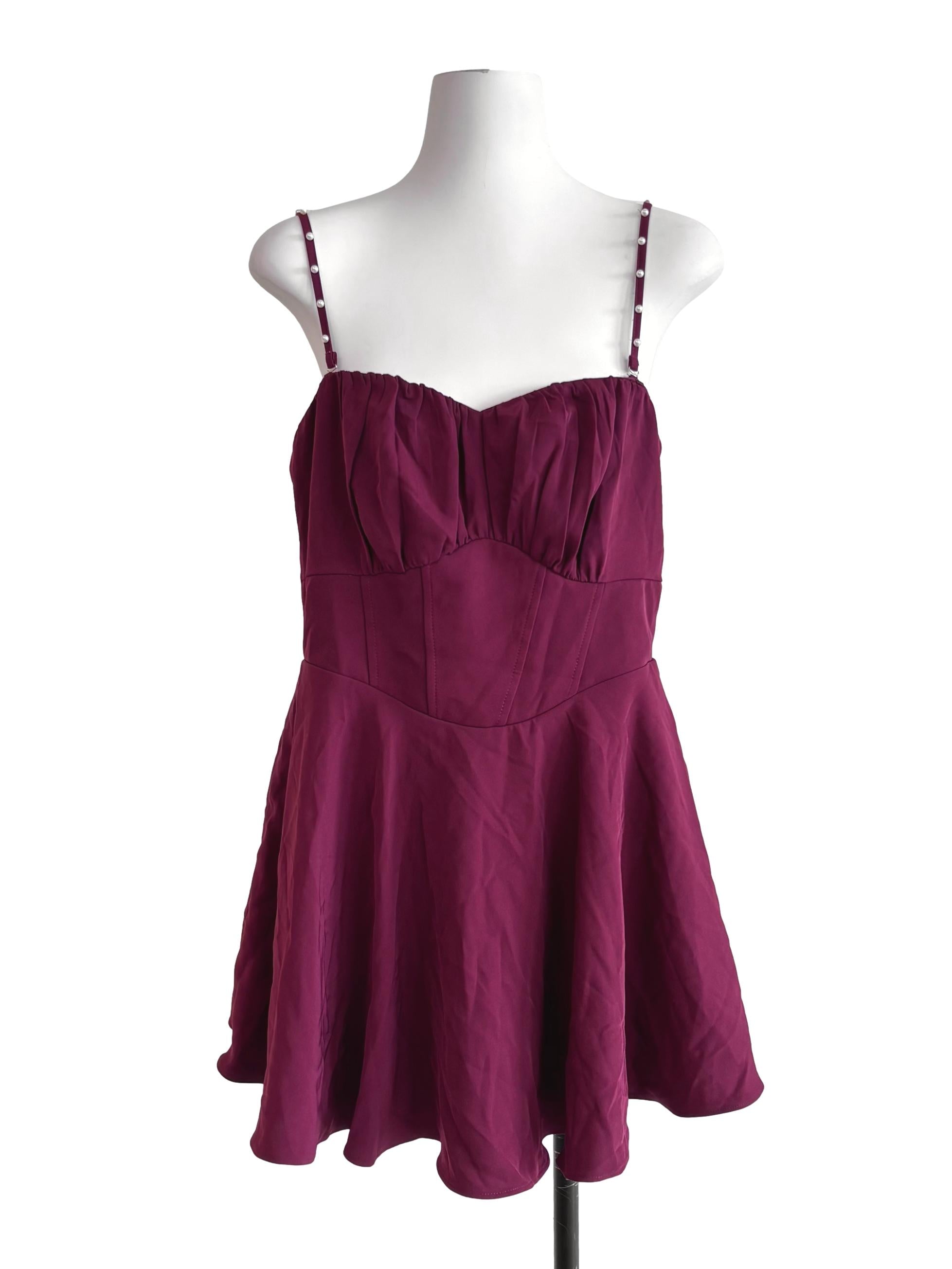 Maroon Red Pearly Strap Mini Dress
