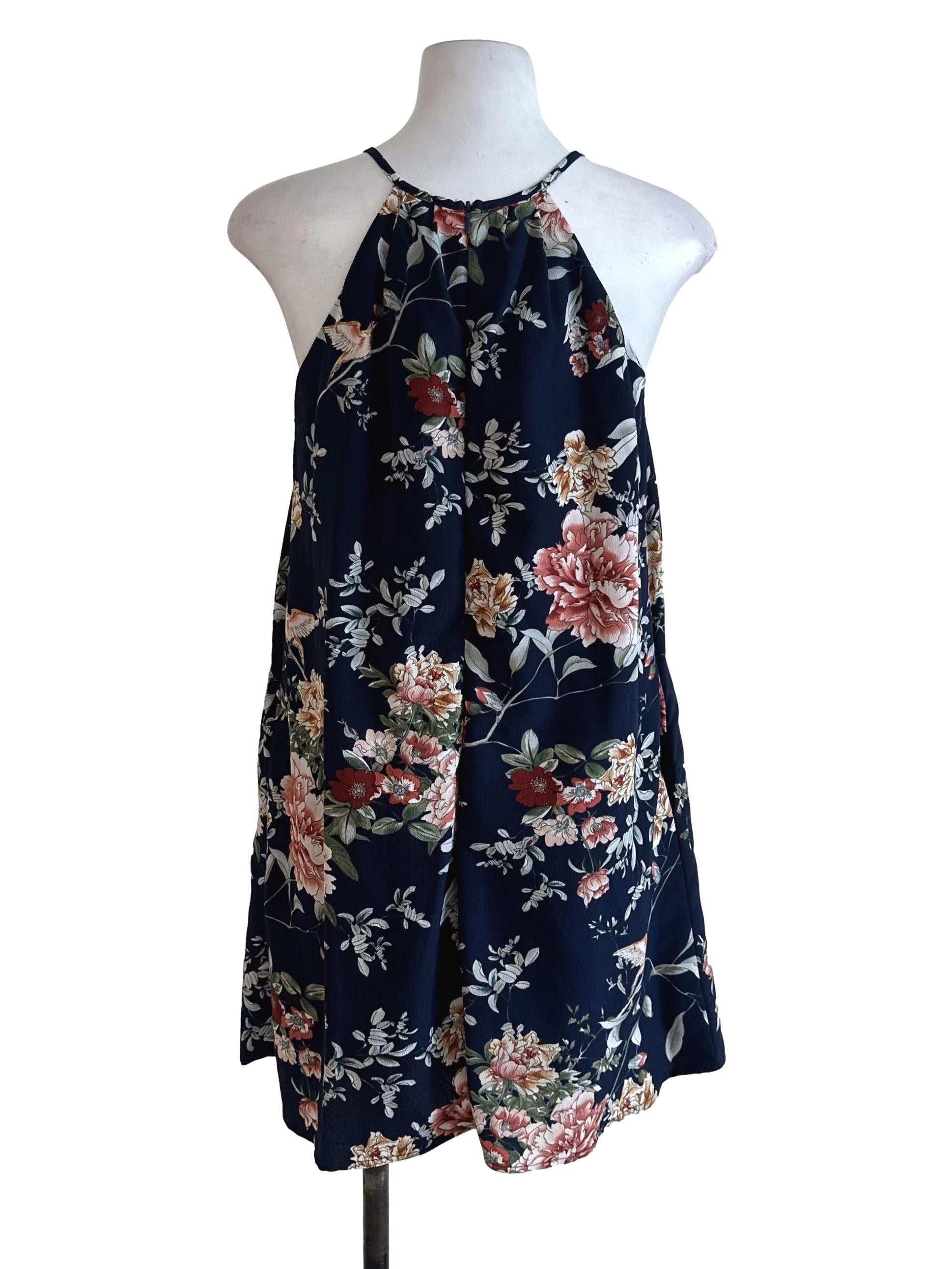 The Closet Lover Navy Blue Floral Sleveless Dress | REFASH