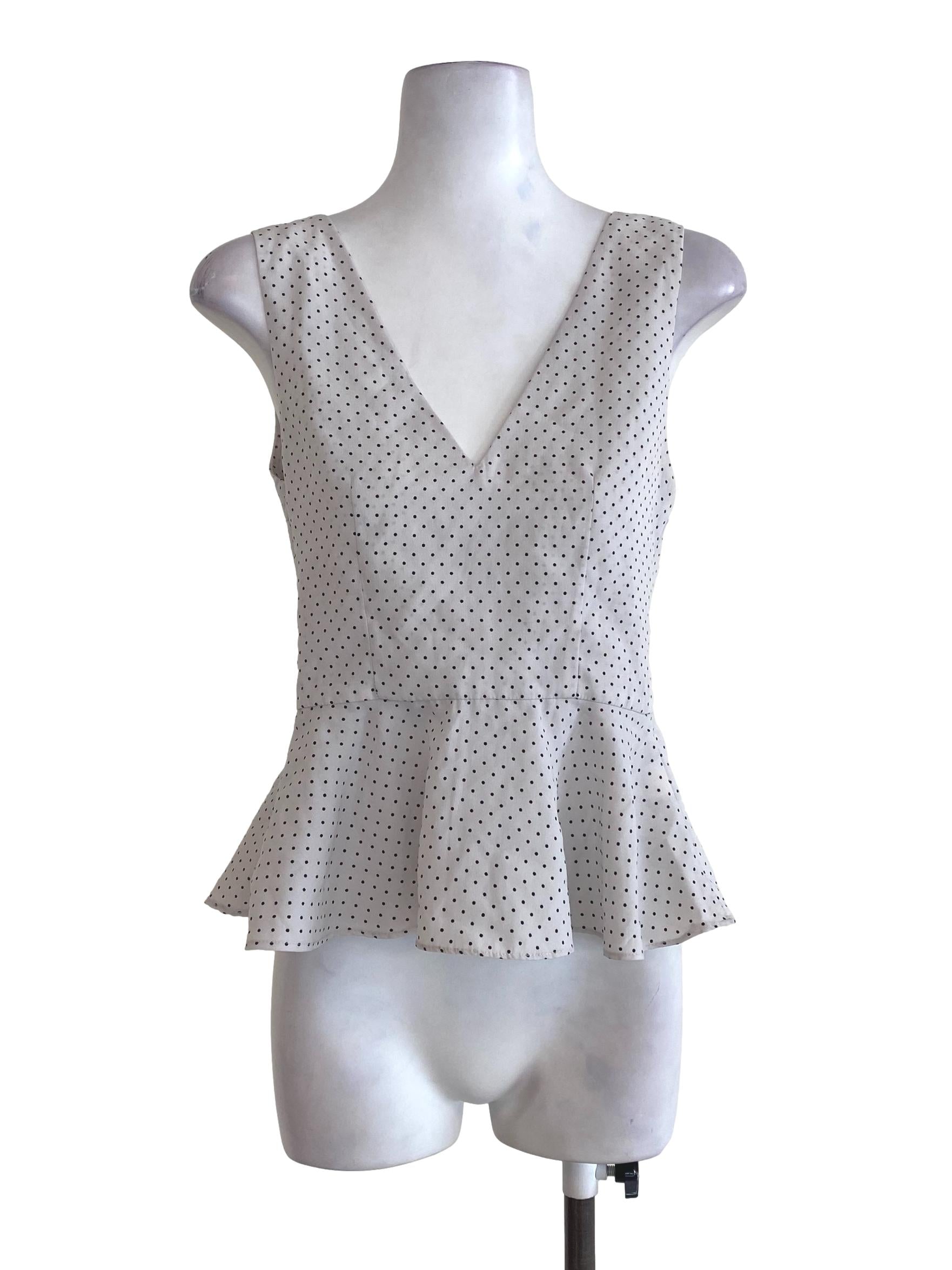 White Polka Dot V Neck Top LB