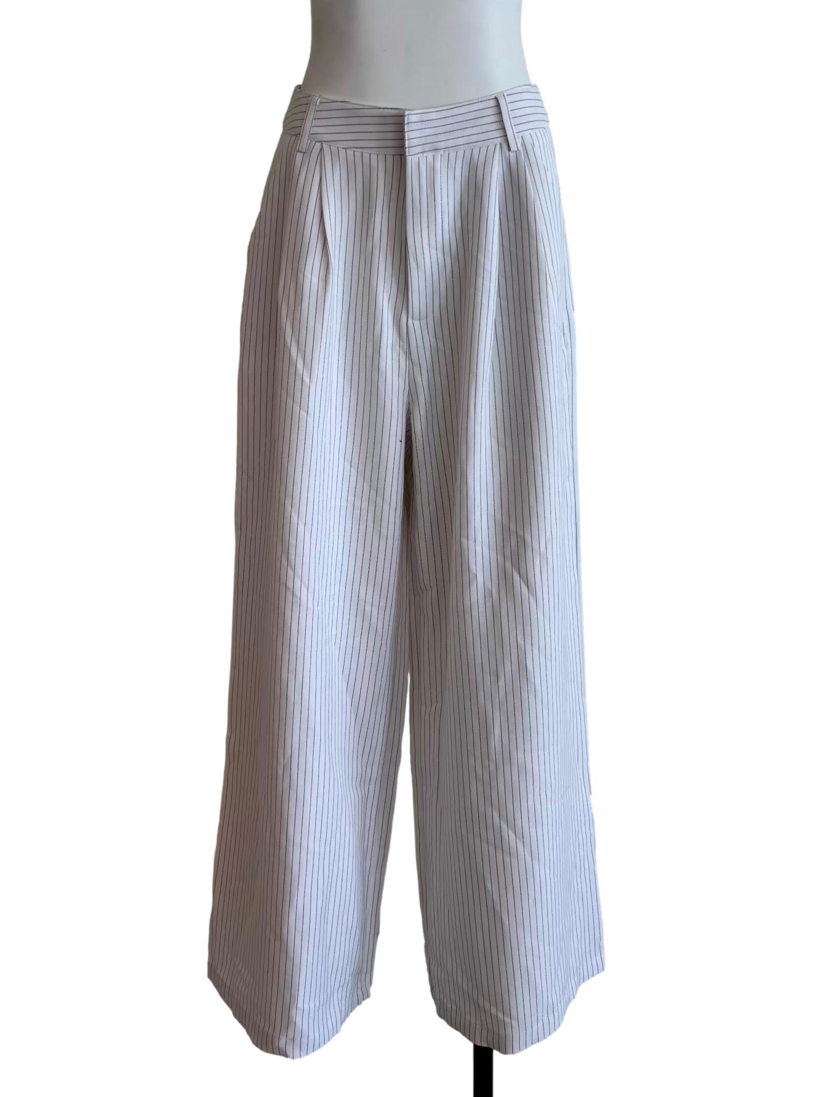 Powder White Striped Relaxed Pants