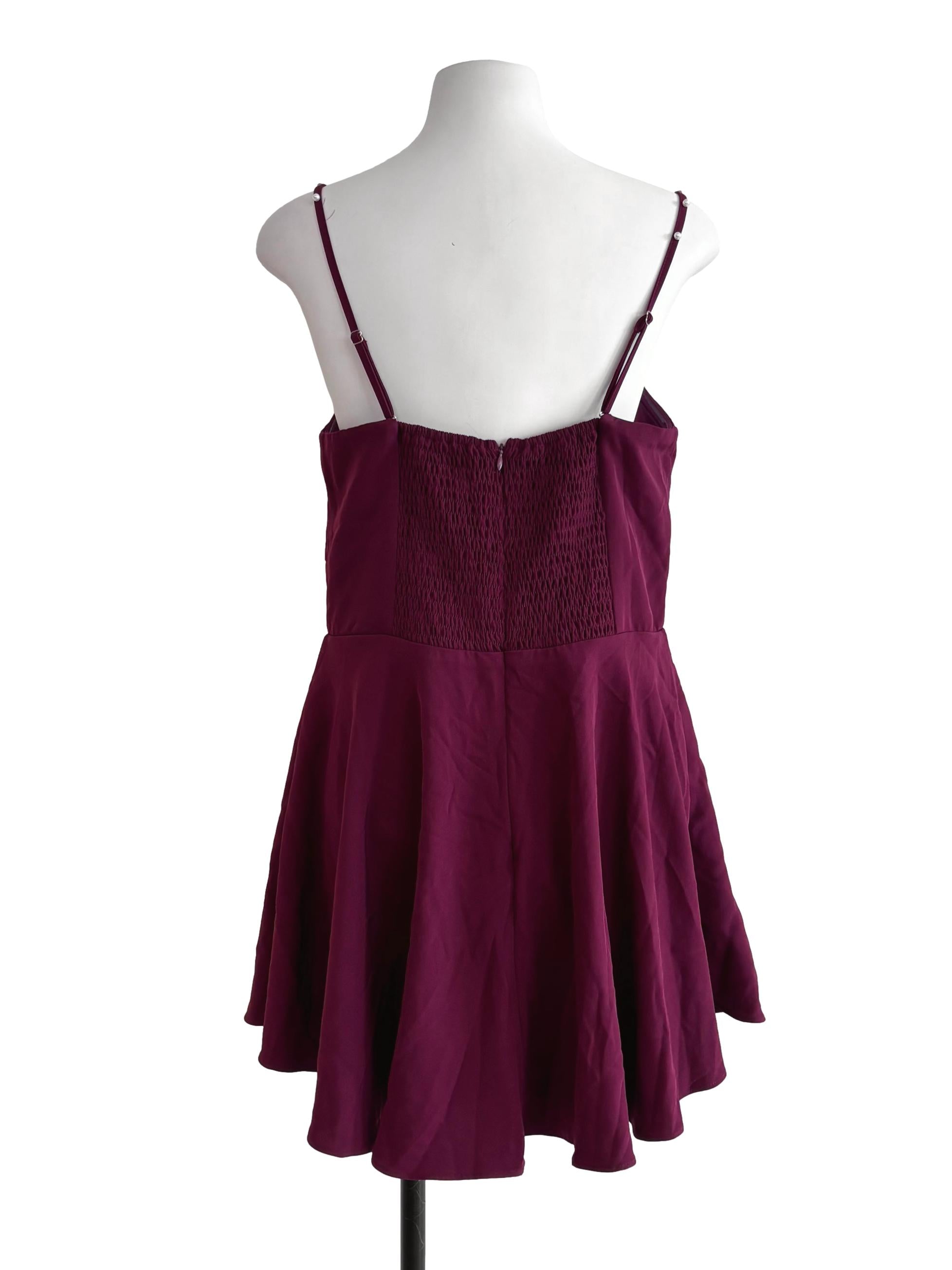 Maroon Red Pearly Strap Mini Dress