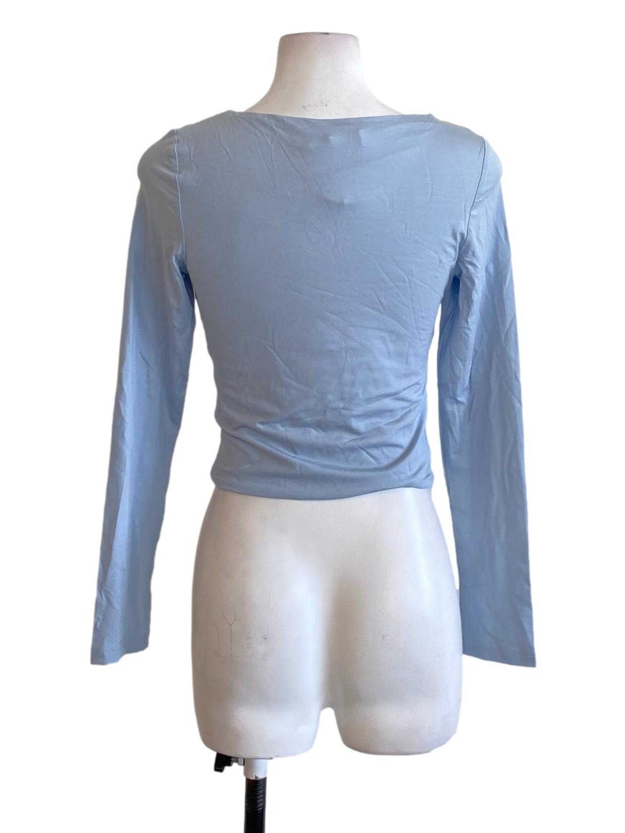 Sky Blue Square Neck Long Sleeve Shirt