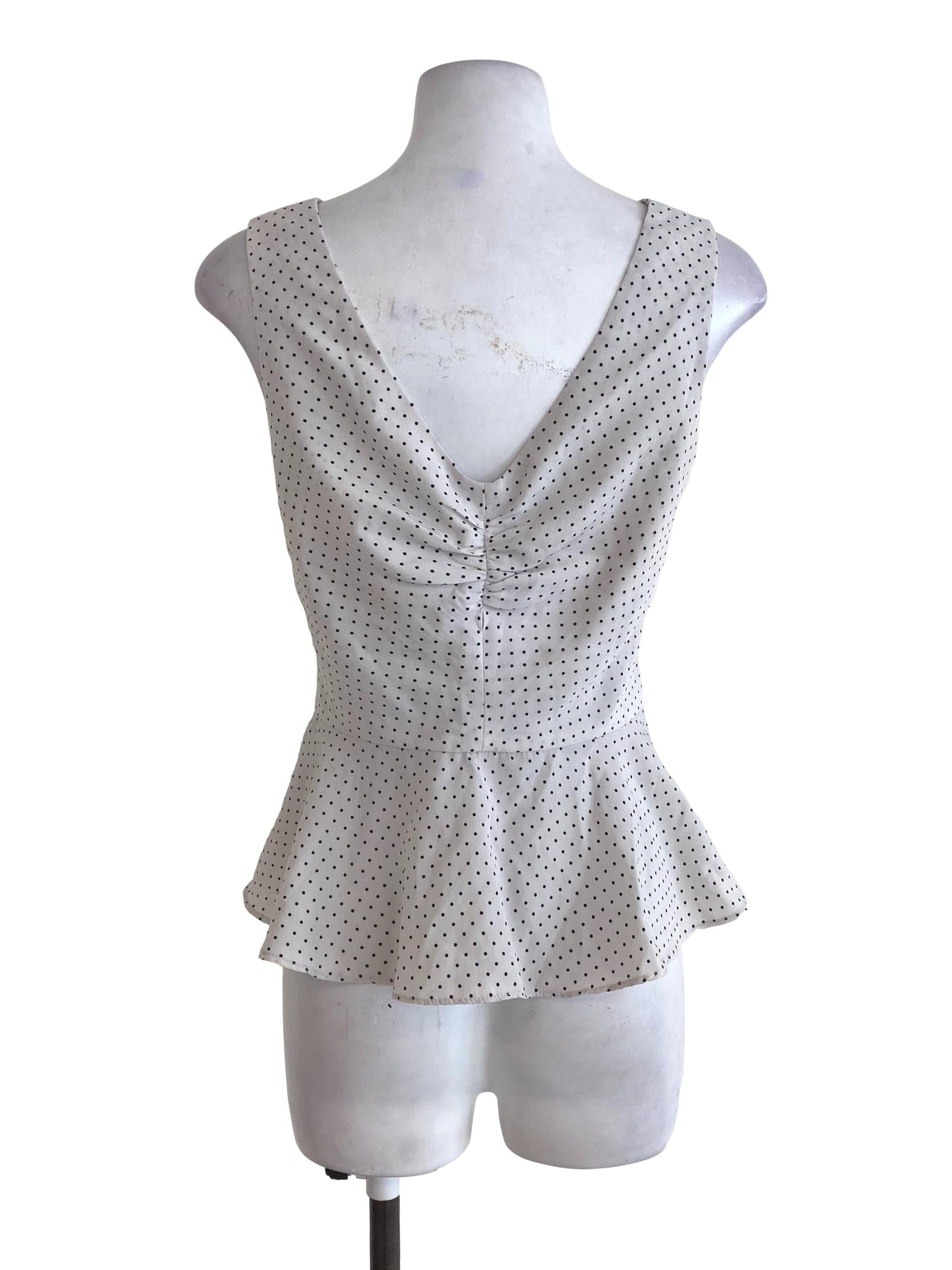 White Polka Dot V Neck Top LB