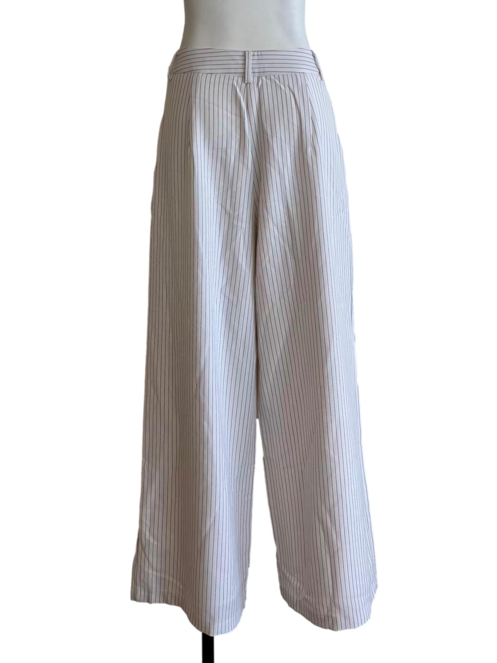 Powder White Striped Relaxed Pants