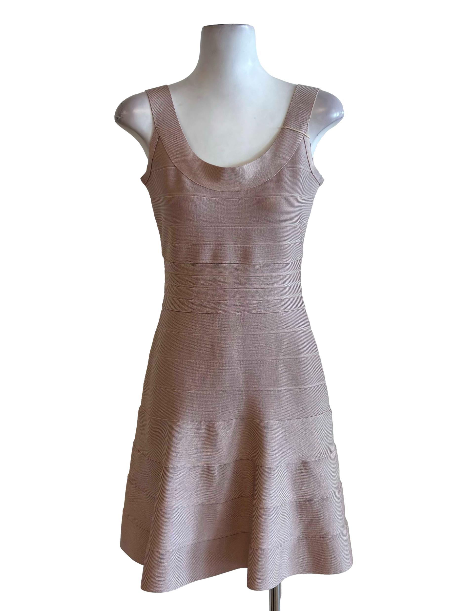 Bare Beige Scoop Neck Bandage Dress