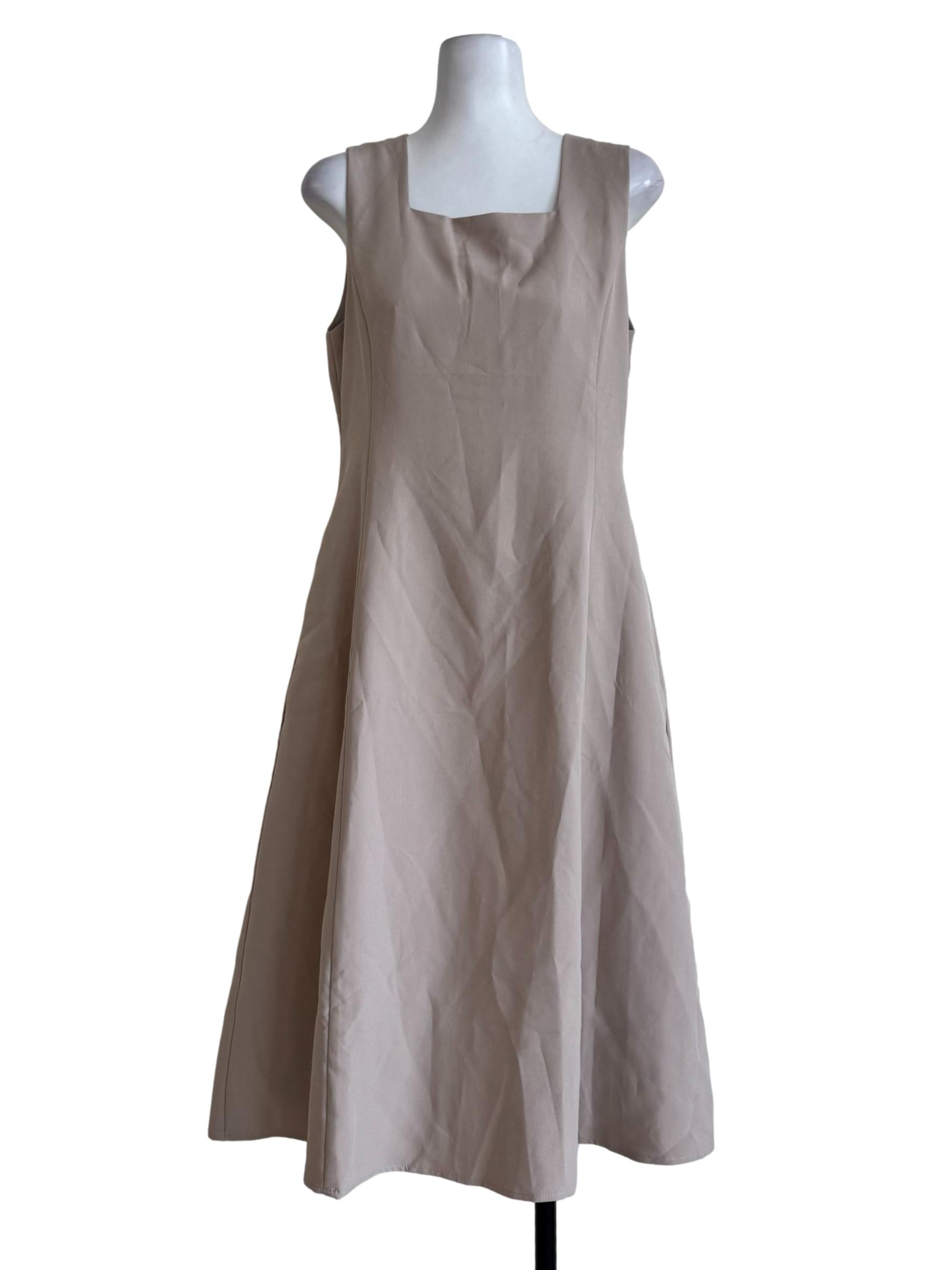 Sand Beige Square Neck Empire Dress