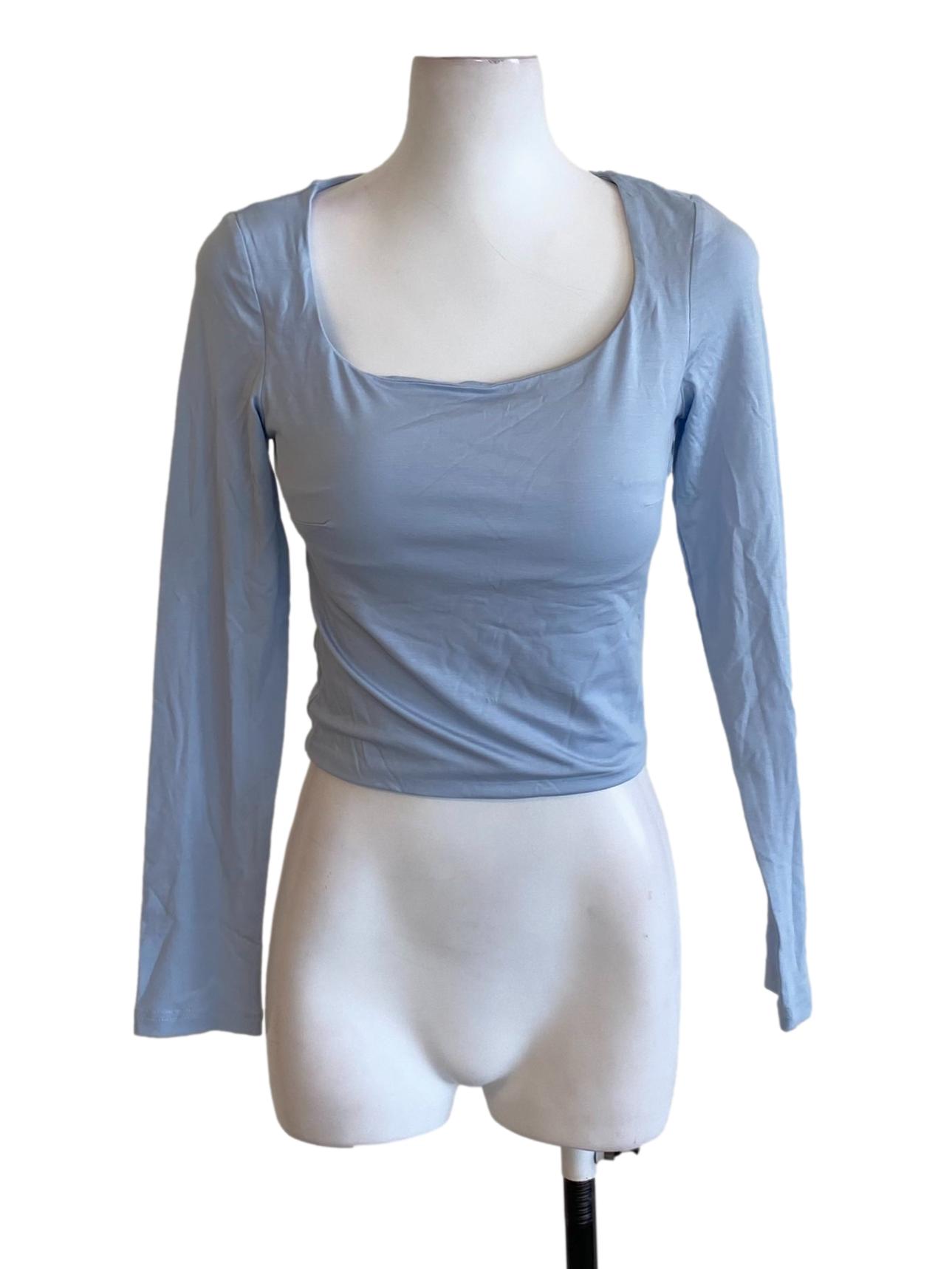 Sky Blue Square Neck Long Sleeve Shirt