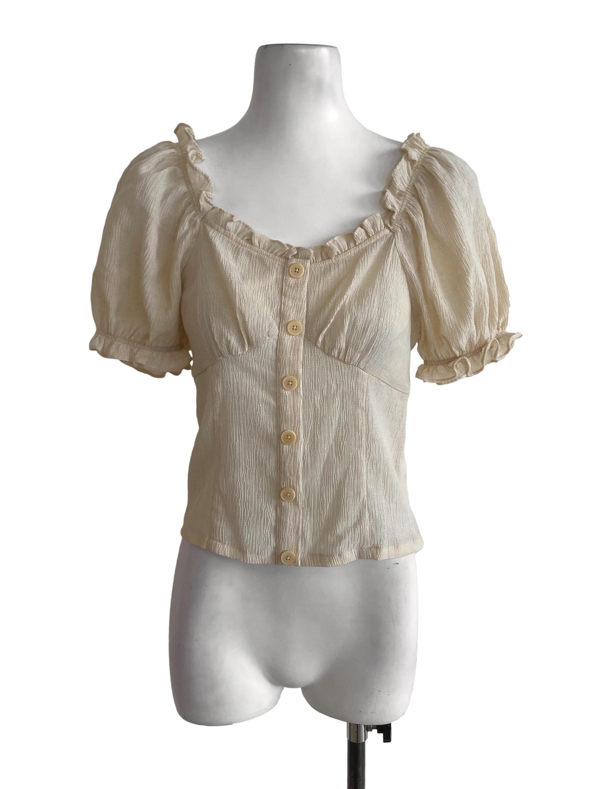 Light Brown Puff Sleeves Top