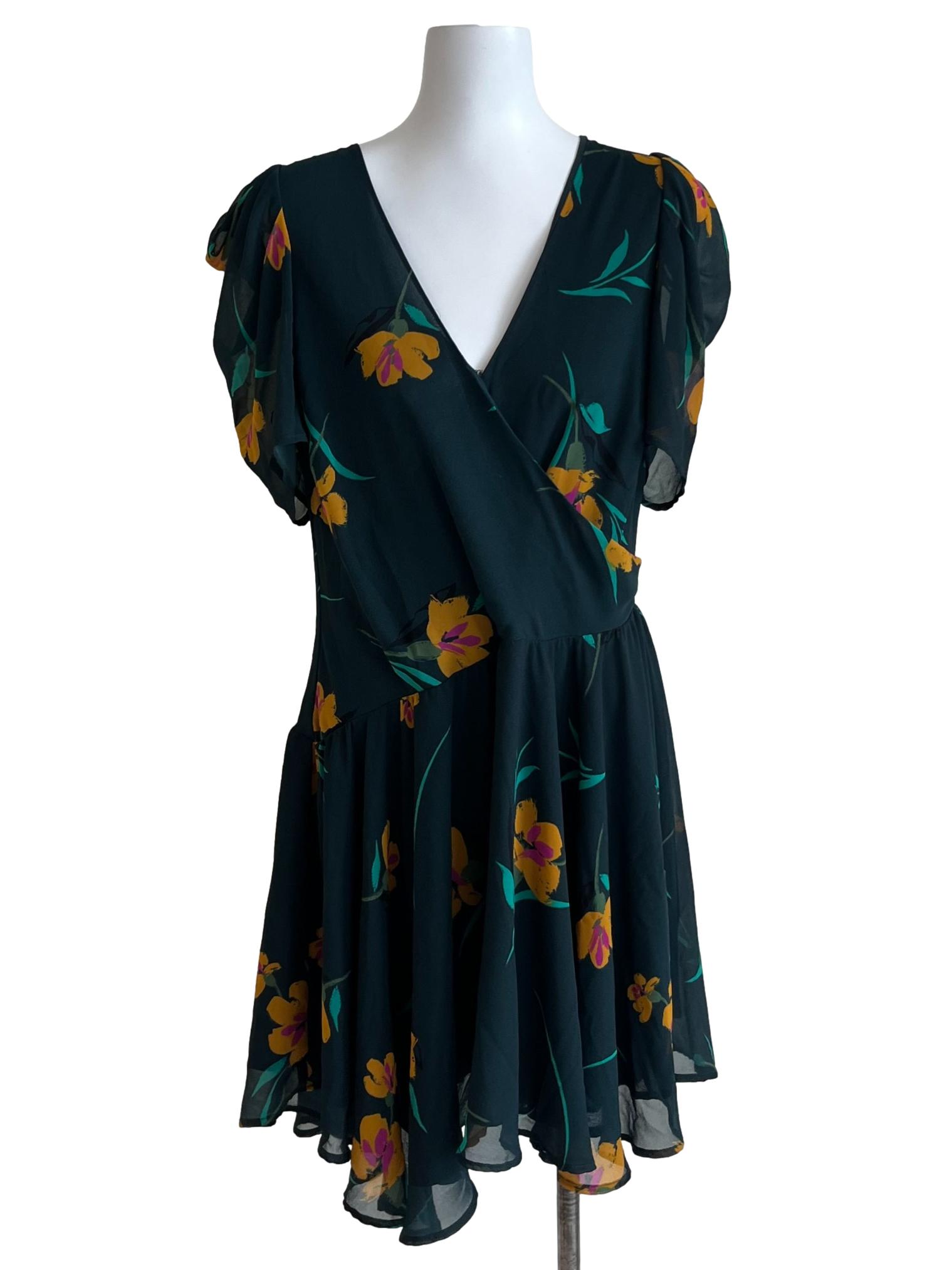 Forest Green Floral Empire Dress