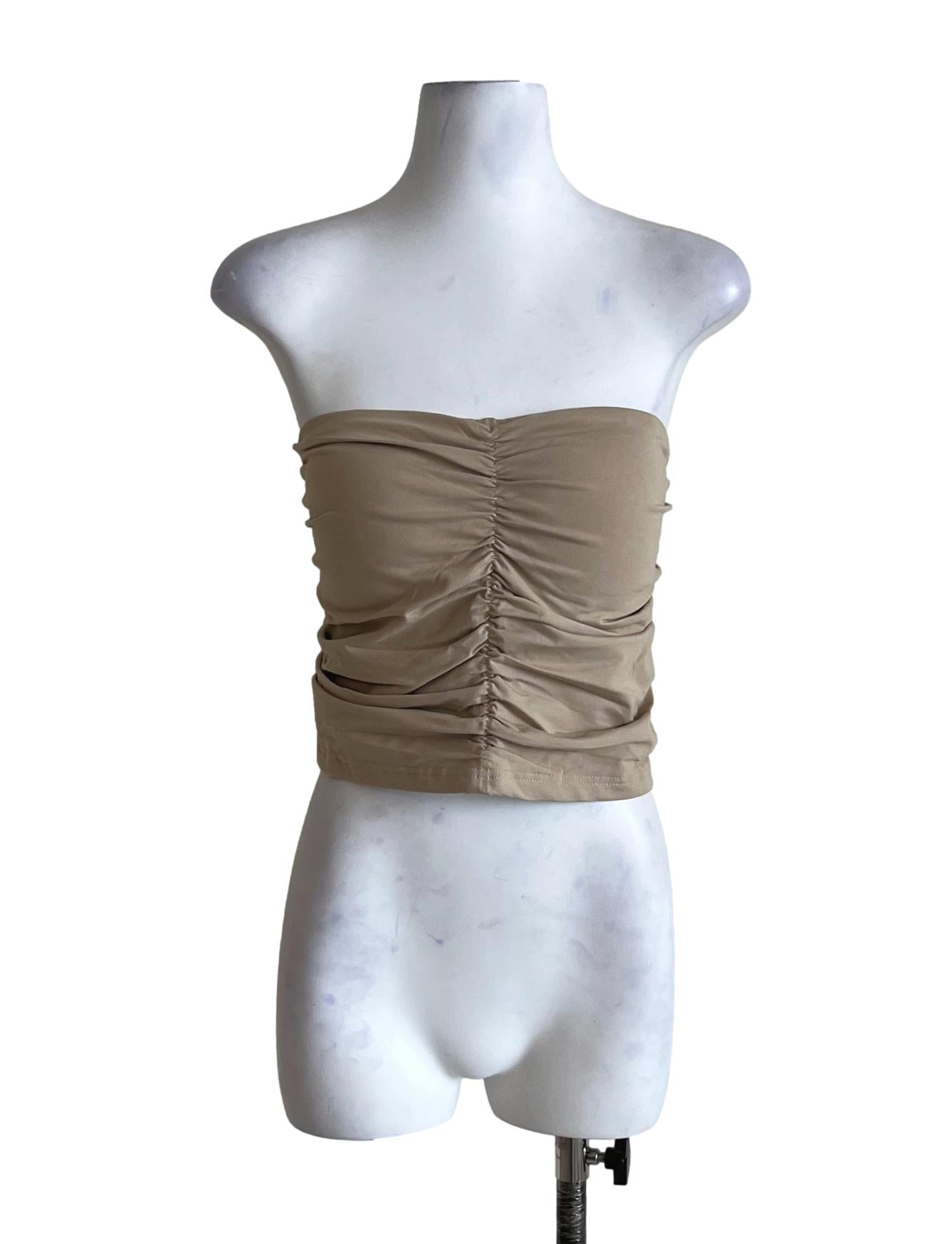 Beige Anaya Ruched Tube Padded Top TTR