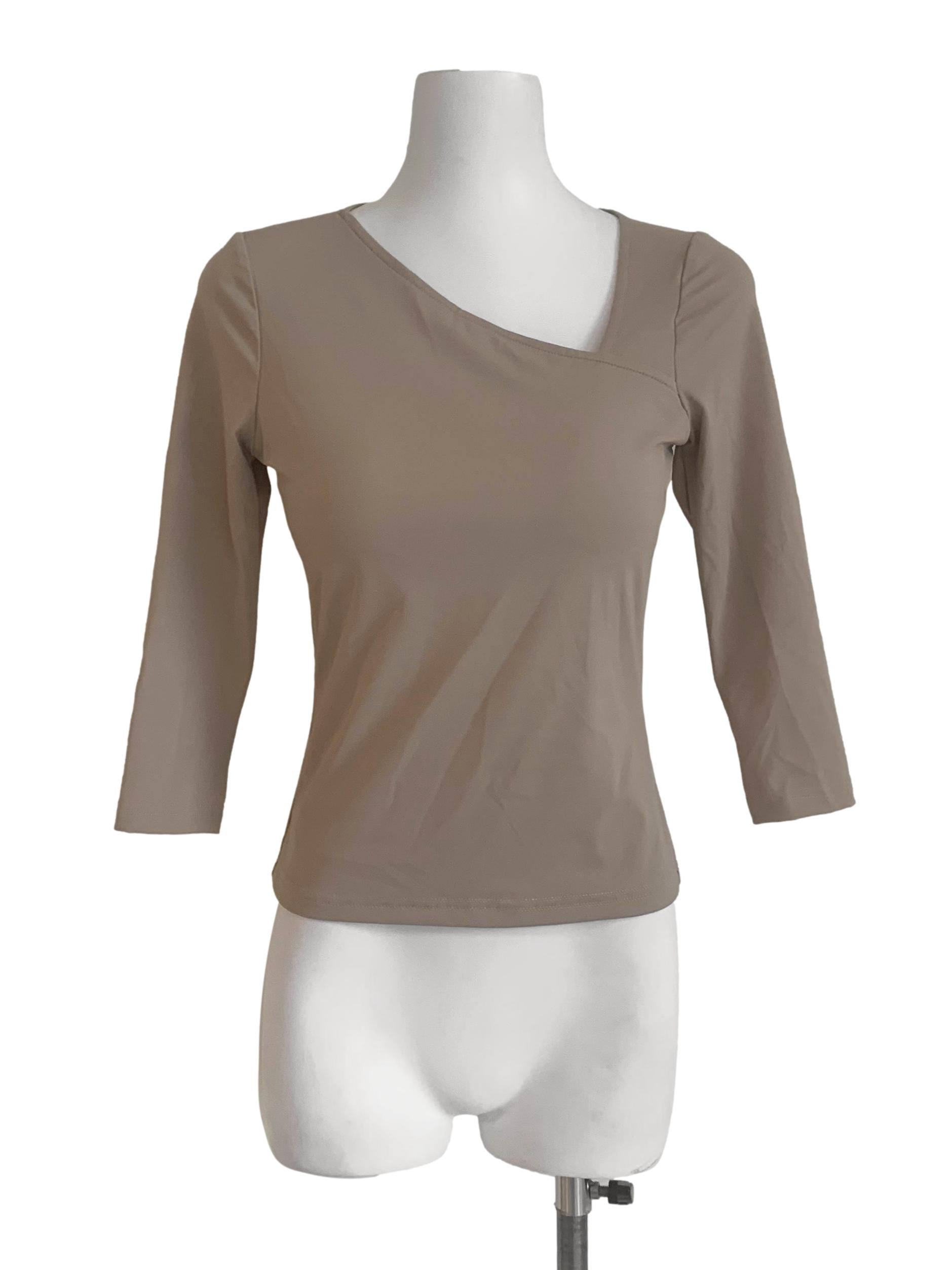 Peanut Brown Asymmetric Neck Top