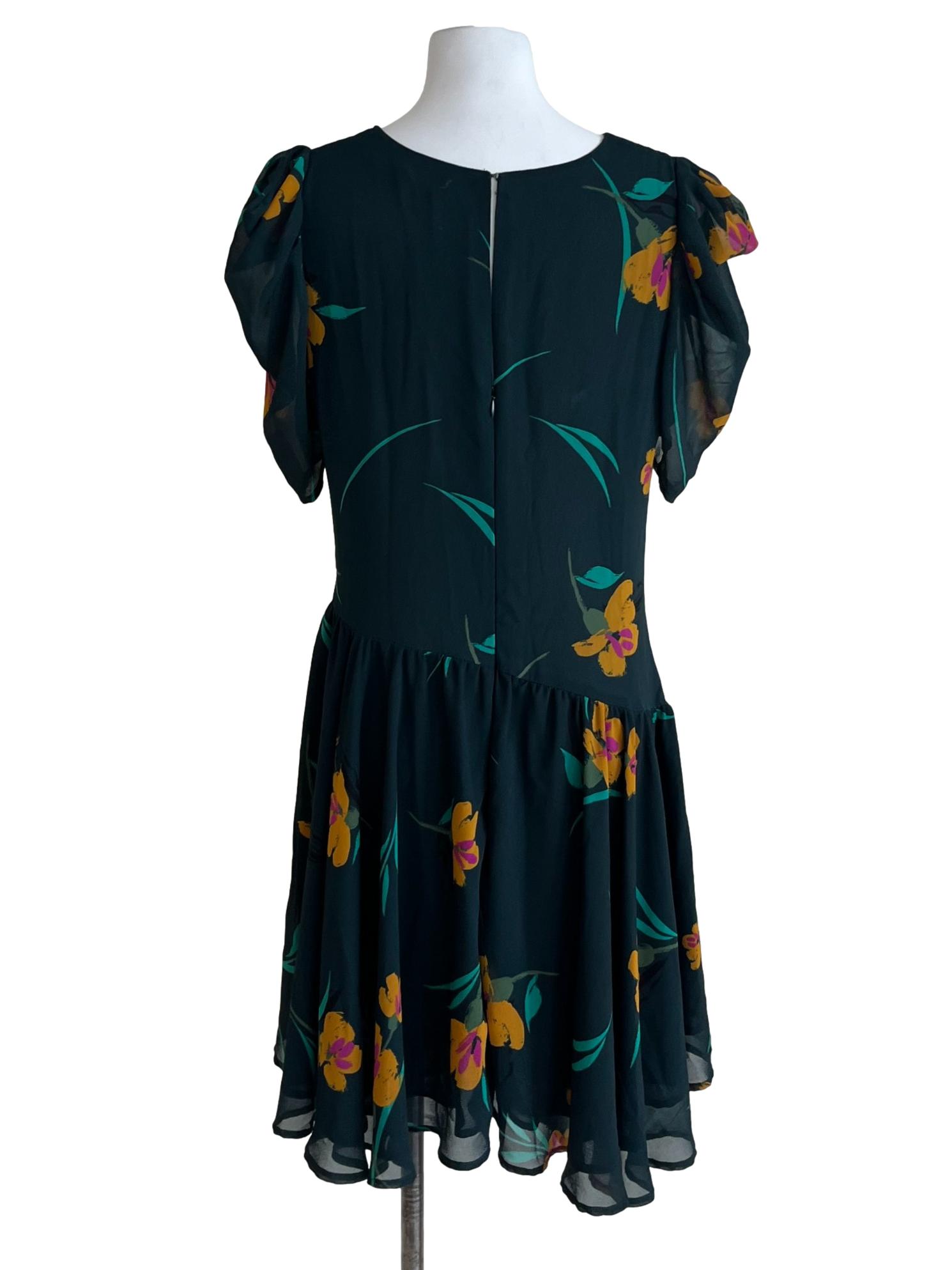 Forest Green Floral Empire Dress