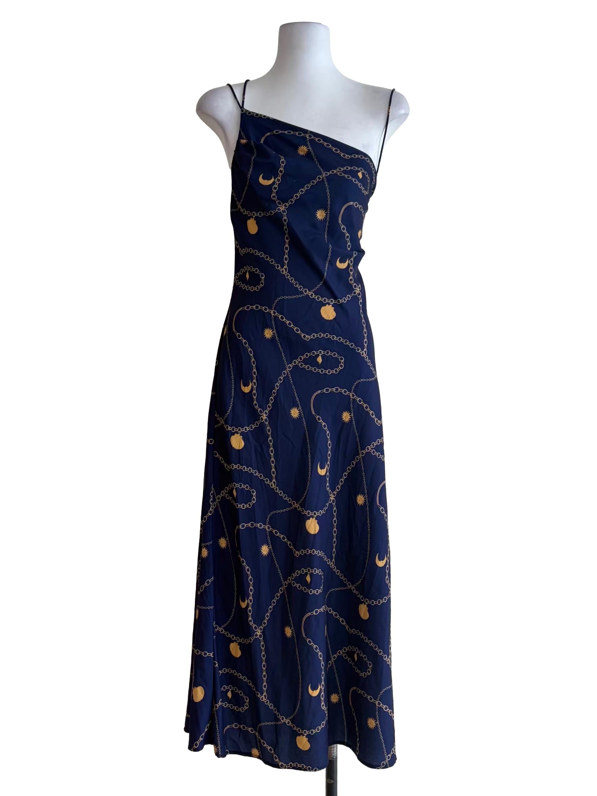 Navy Blue Printed Design Slip Dress