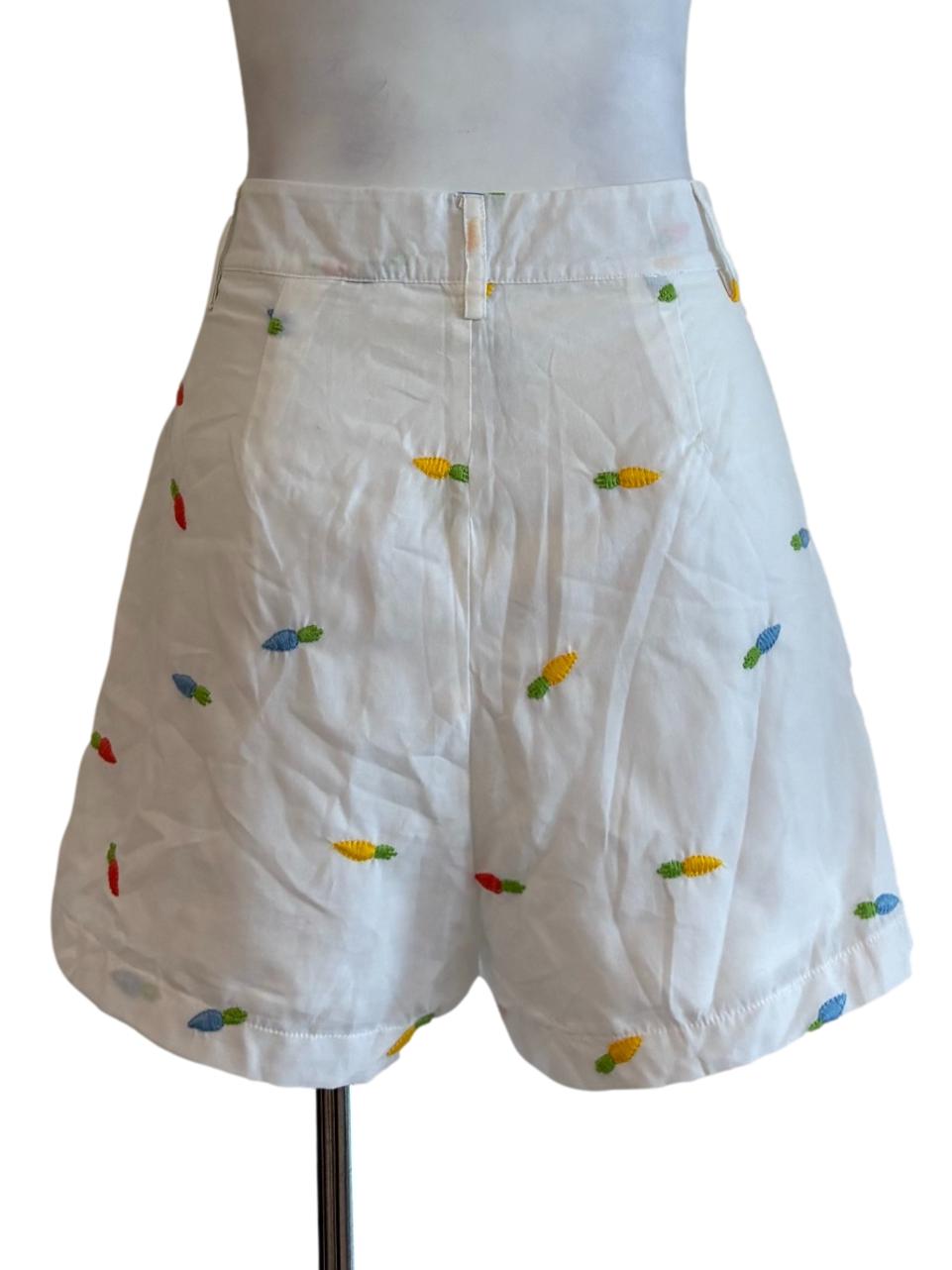 Pearl White Embroidered Cotton Shorts
