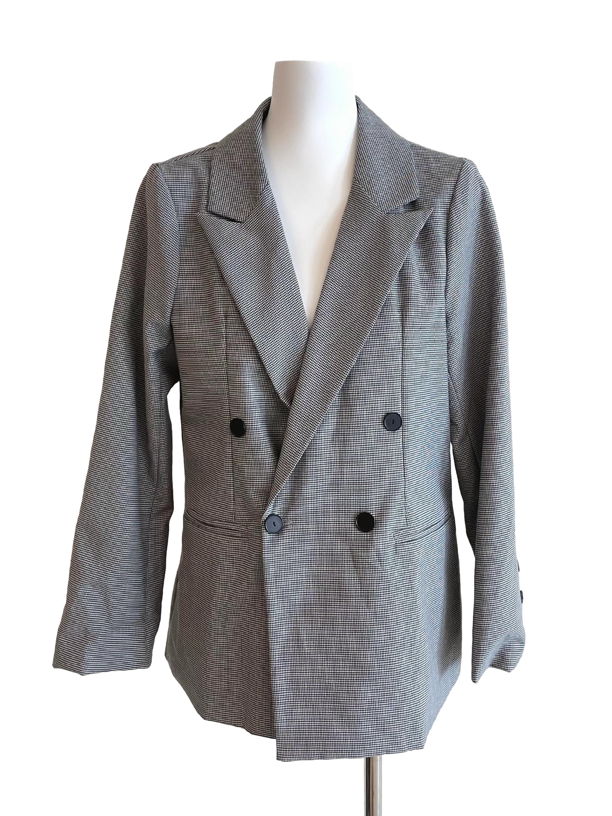 Black & White Houndstooth Double Breasted Blazer TEM