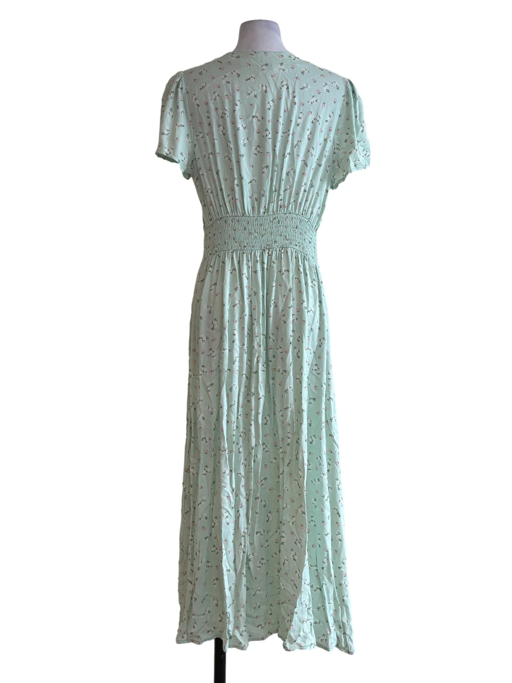 Mint Green Floral Buttoned Dress