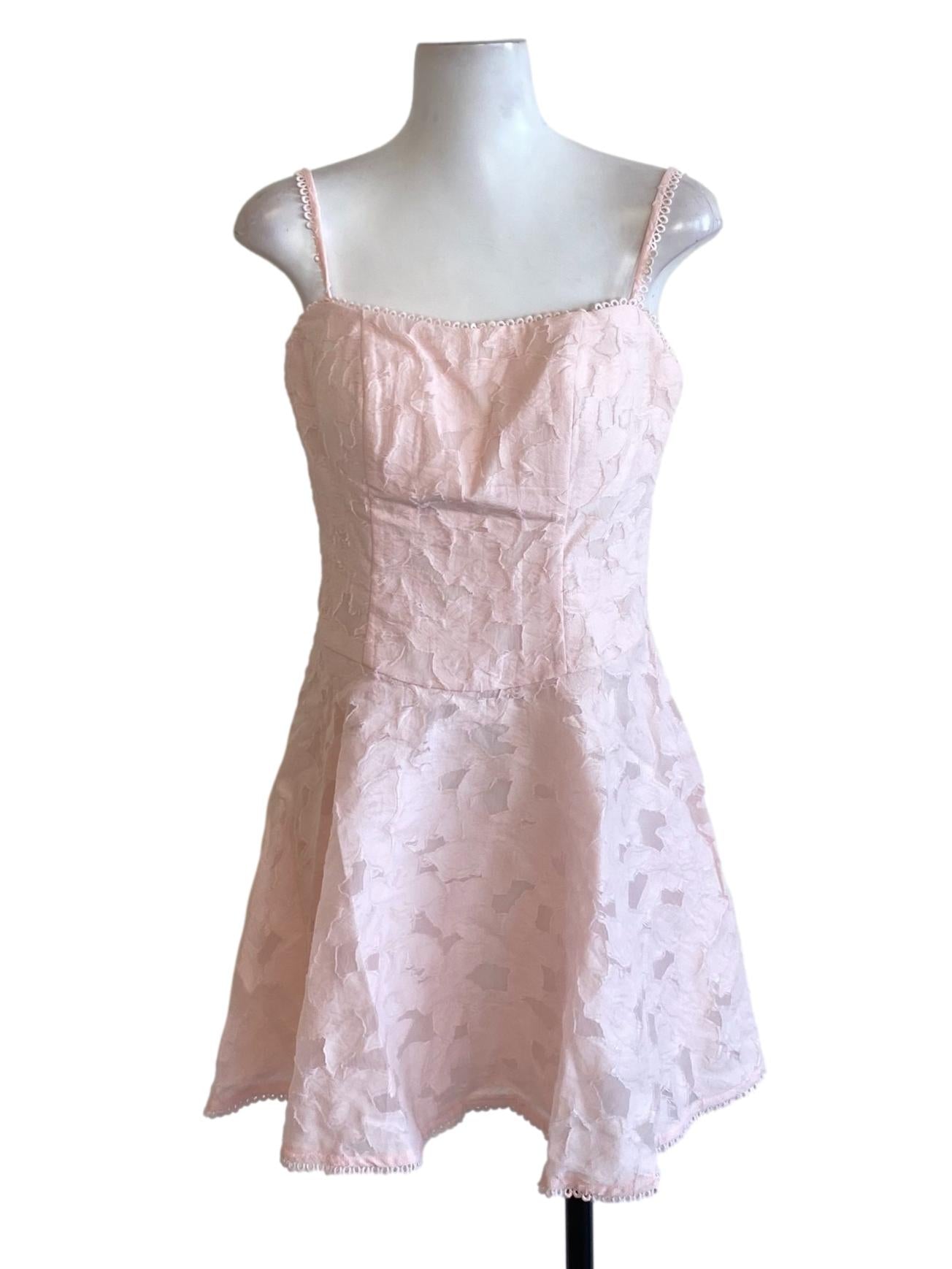 Lemonade Pink Floral Lace Detail A-Line Dress