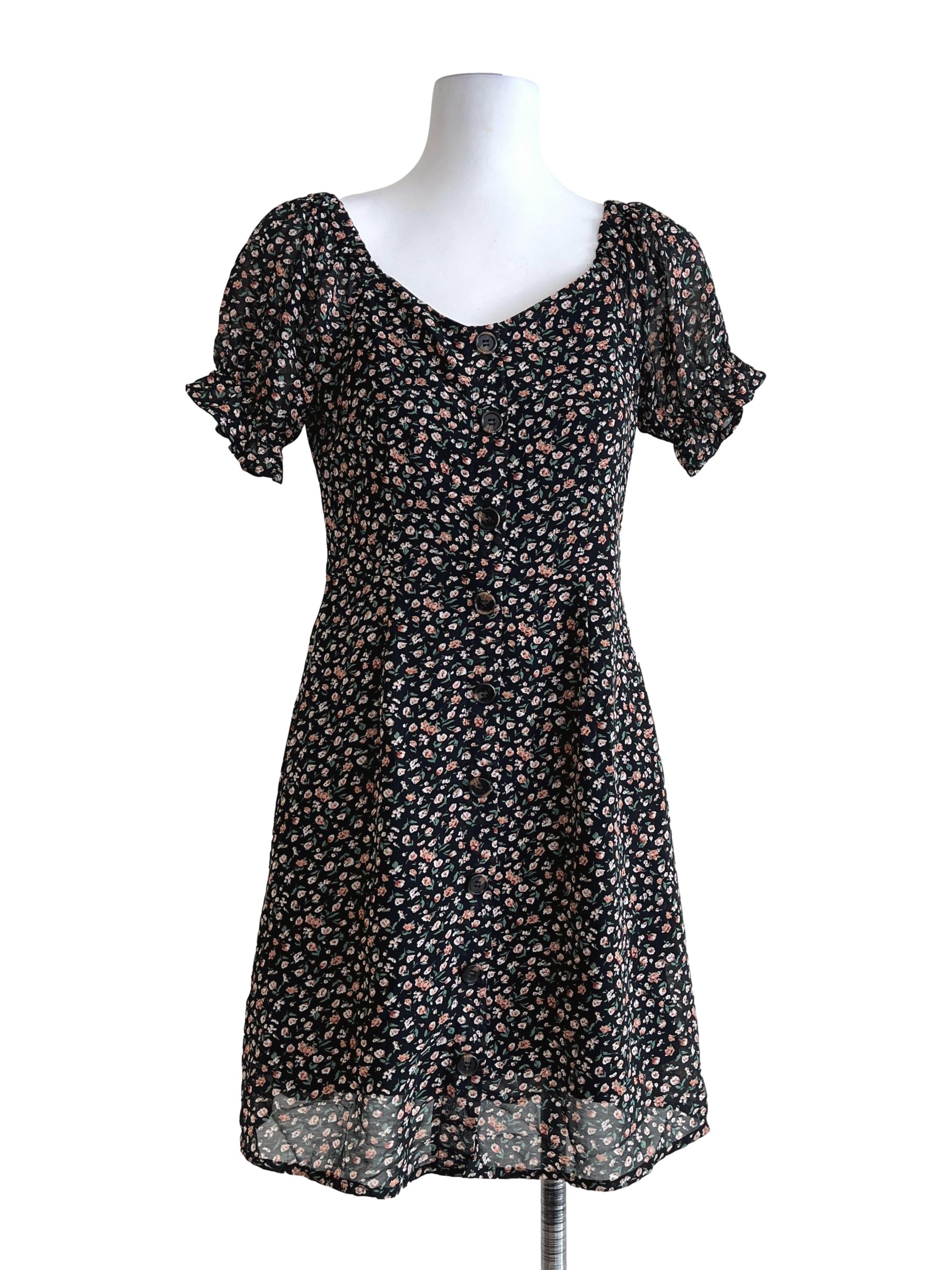 Ink Black Halter Puff Sleeve A-Line Dress