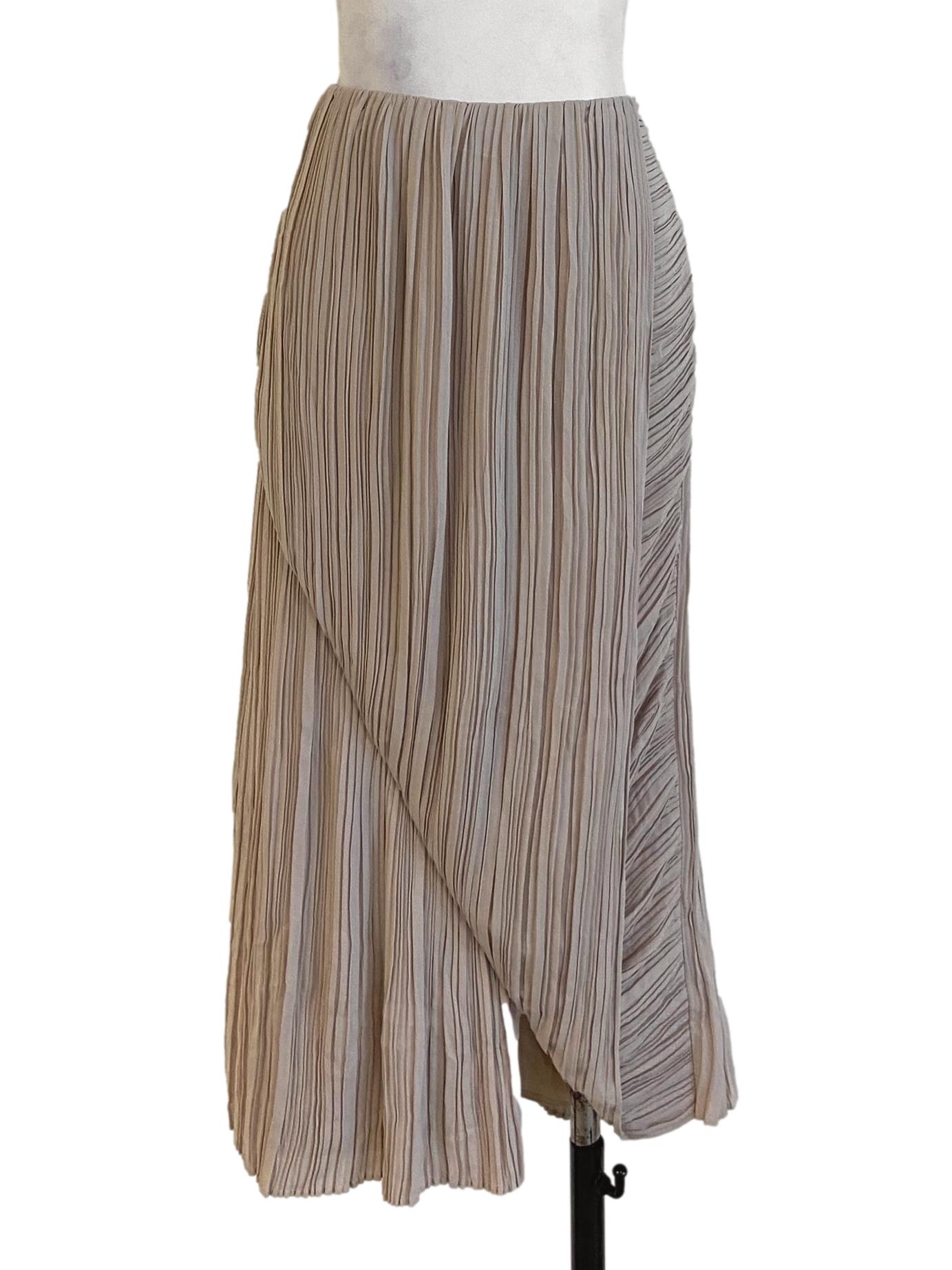 Chiffon Beige Pleated Asymmetric Skirt LB