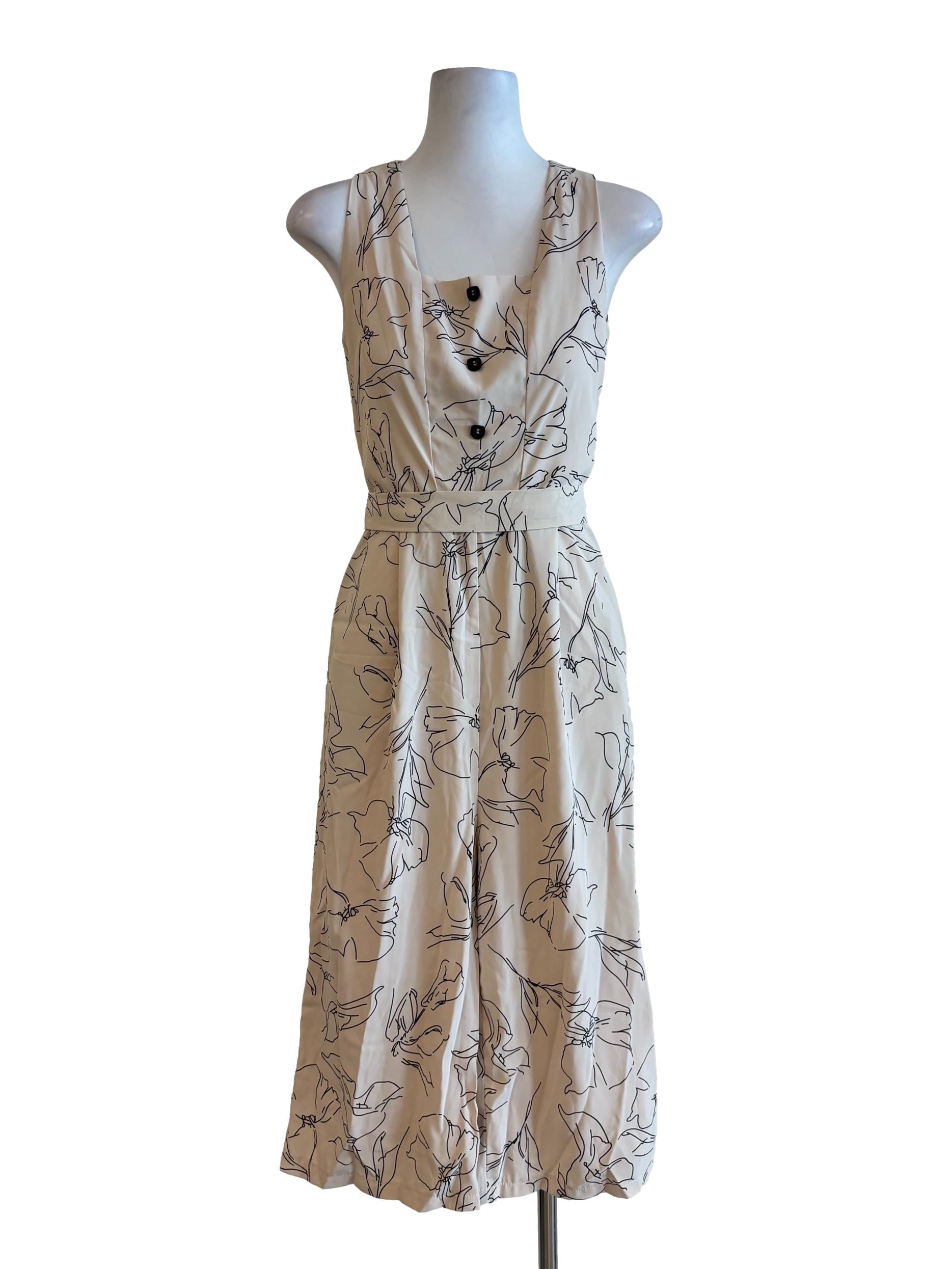 Eggshell Patterned Sleeveless Jumpsuit