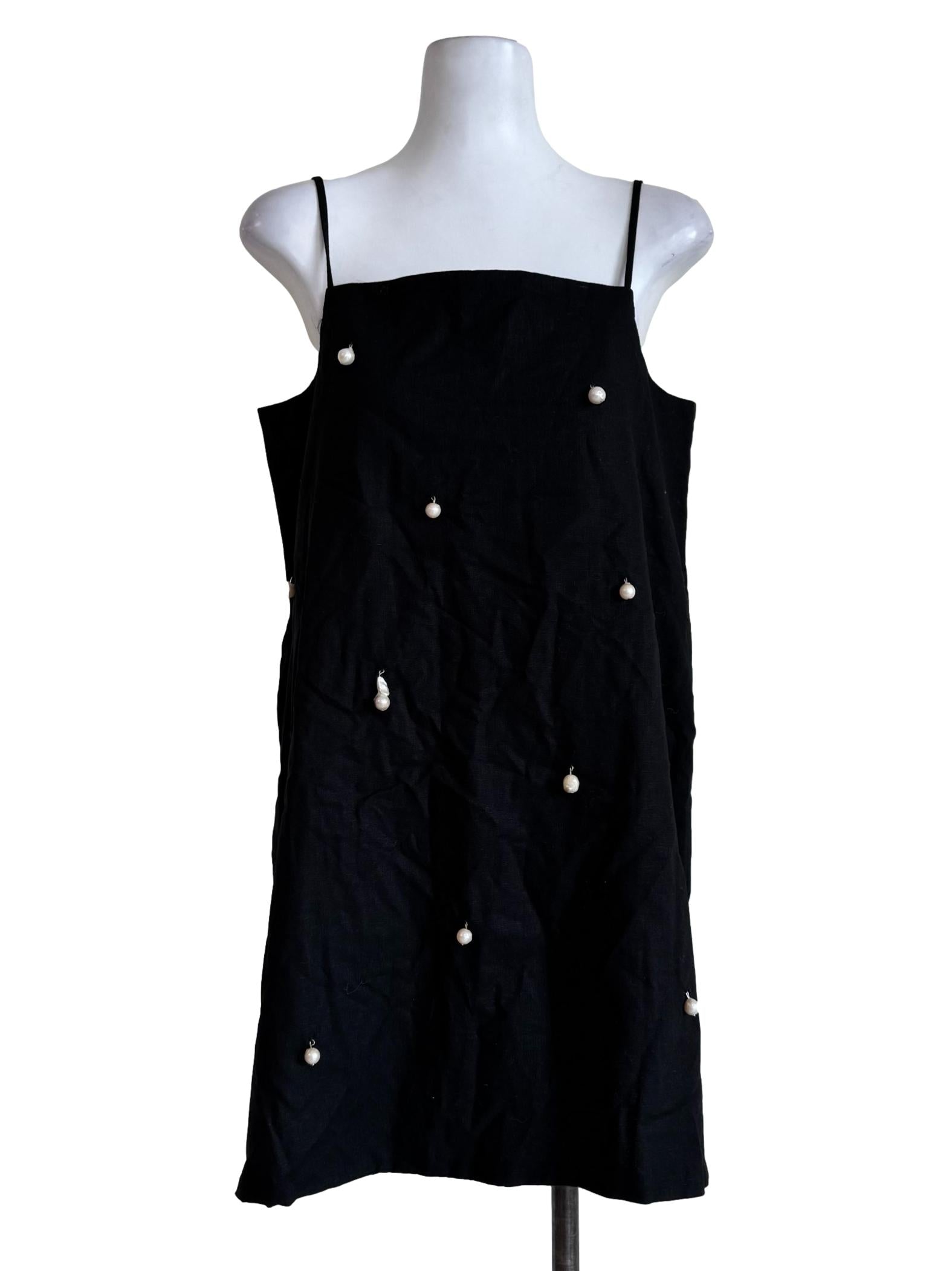 Ink Black With Hanging Pearls Dress