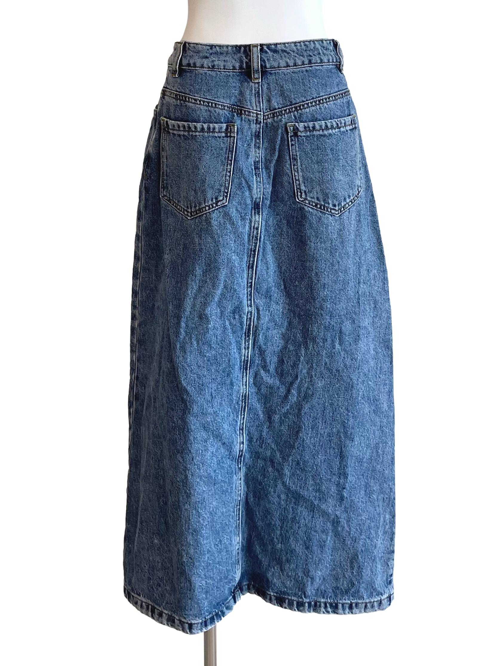 Ash Blue Front Slit Denim Skirt