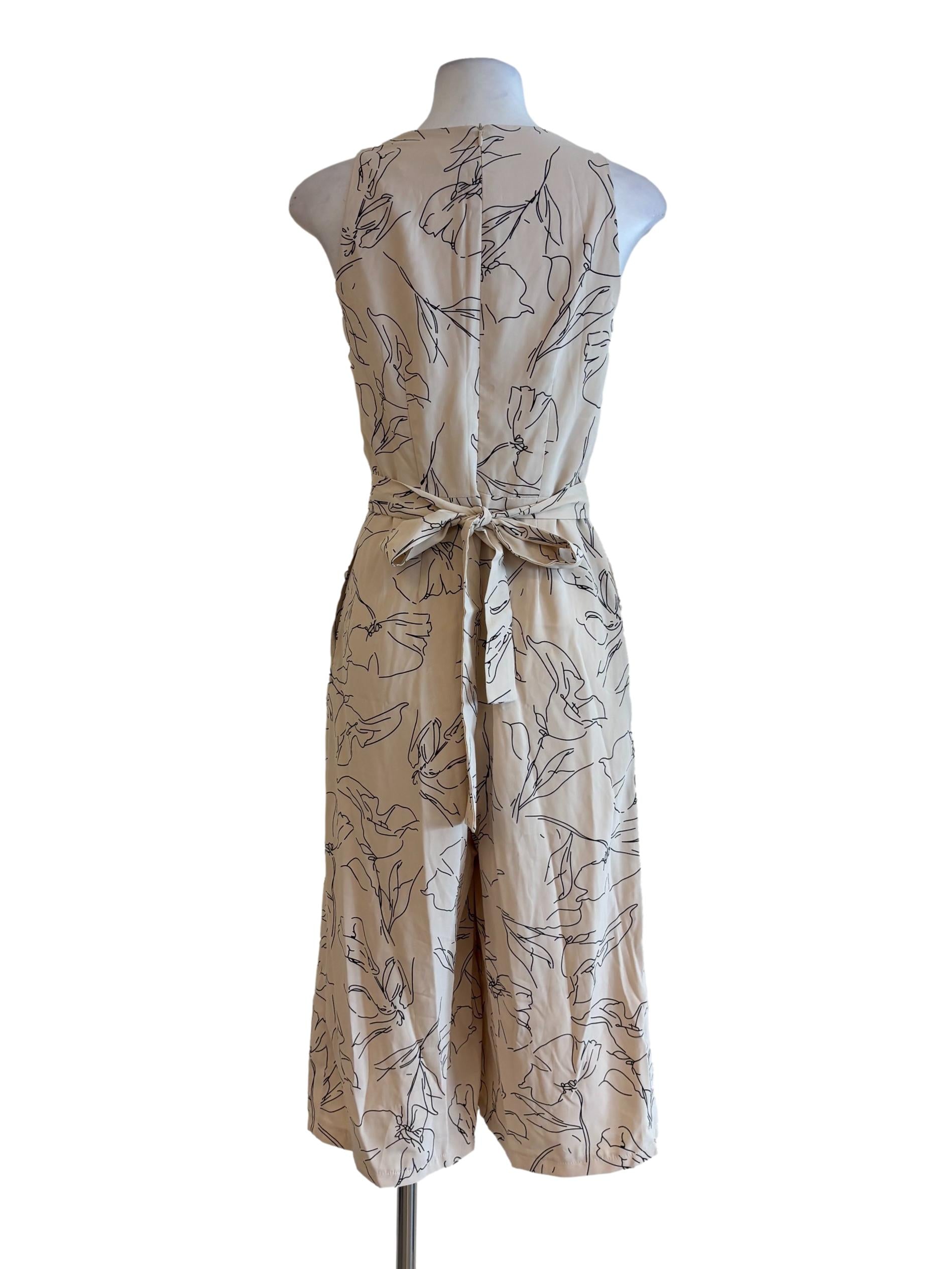 Eggshell Patterned Sleeveless Jumpsuit
