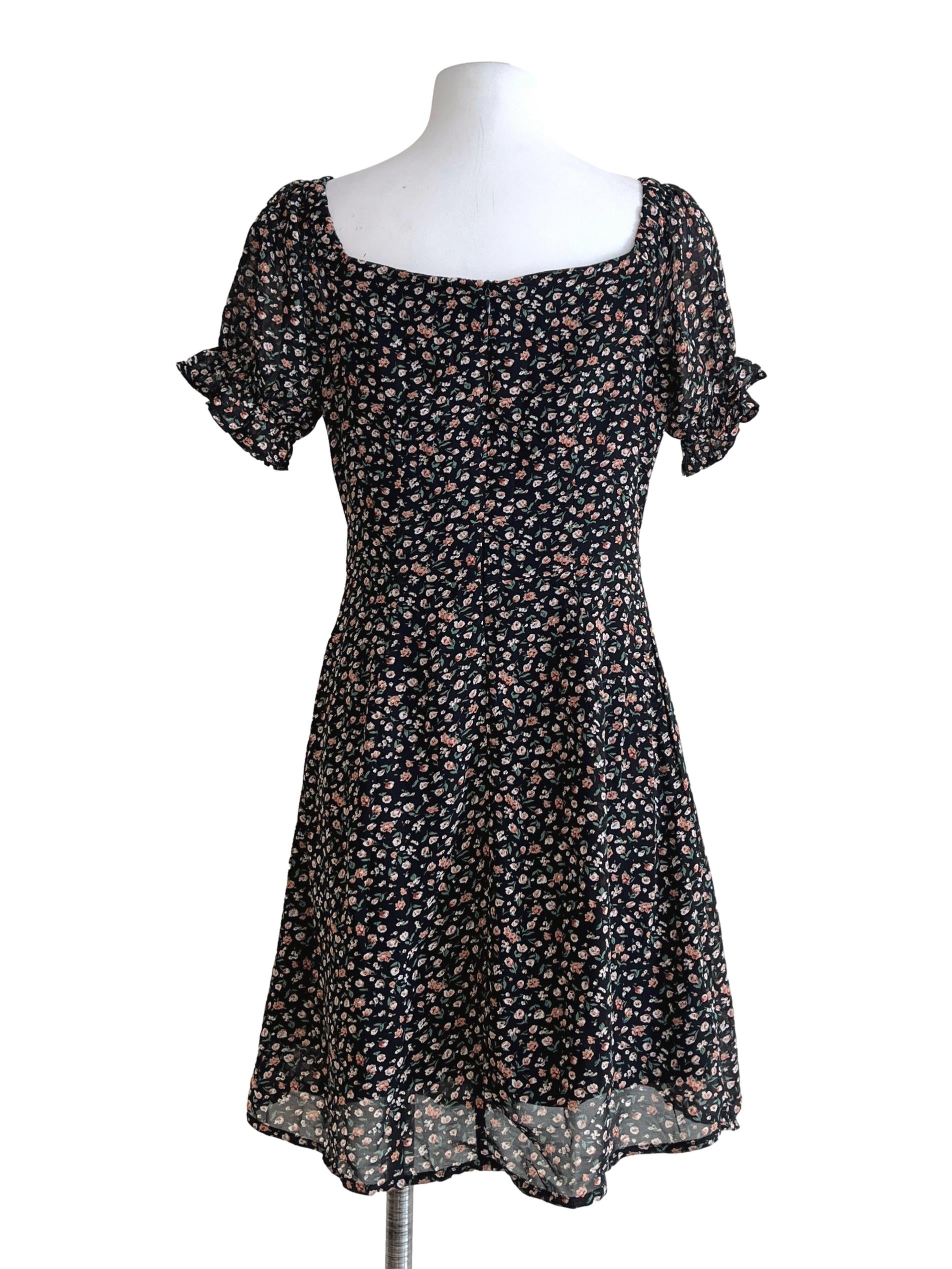 Ink Black Halter Puff Sleeve A-Line Dress