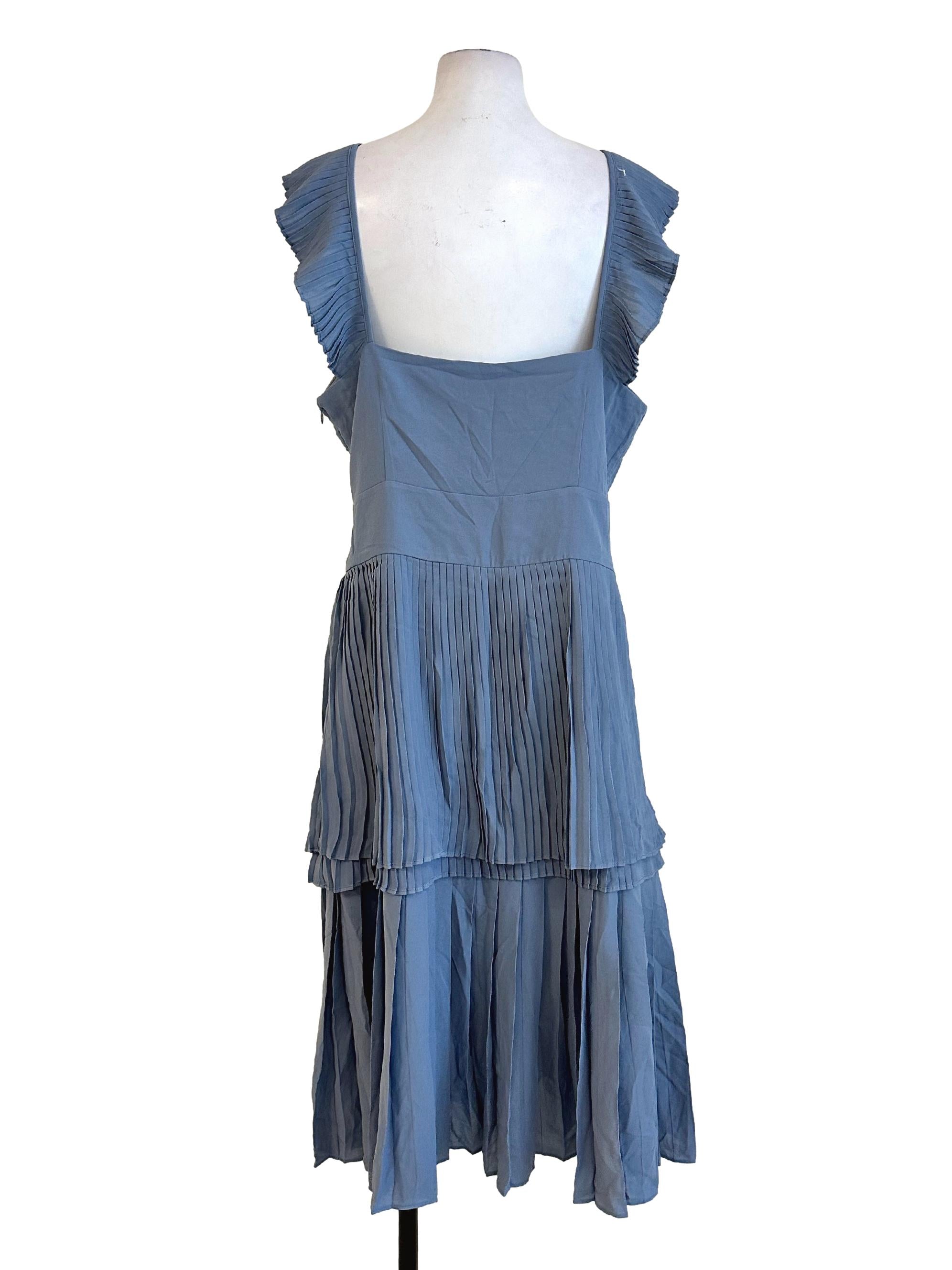 Stone Blue Pleated Pattern Midi Dress LB