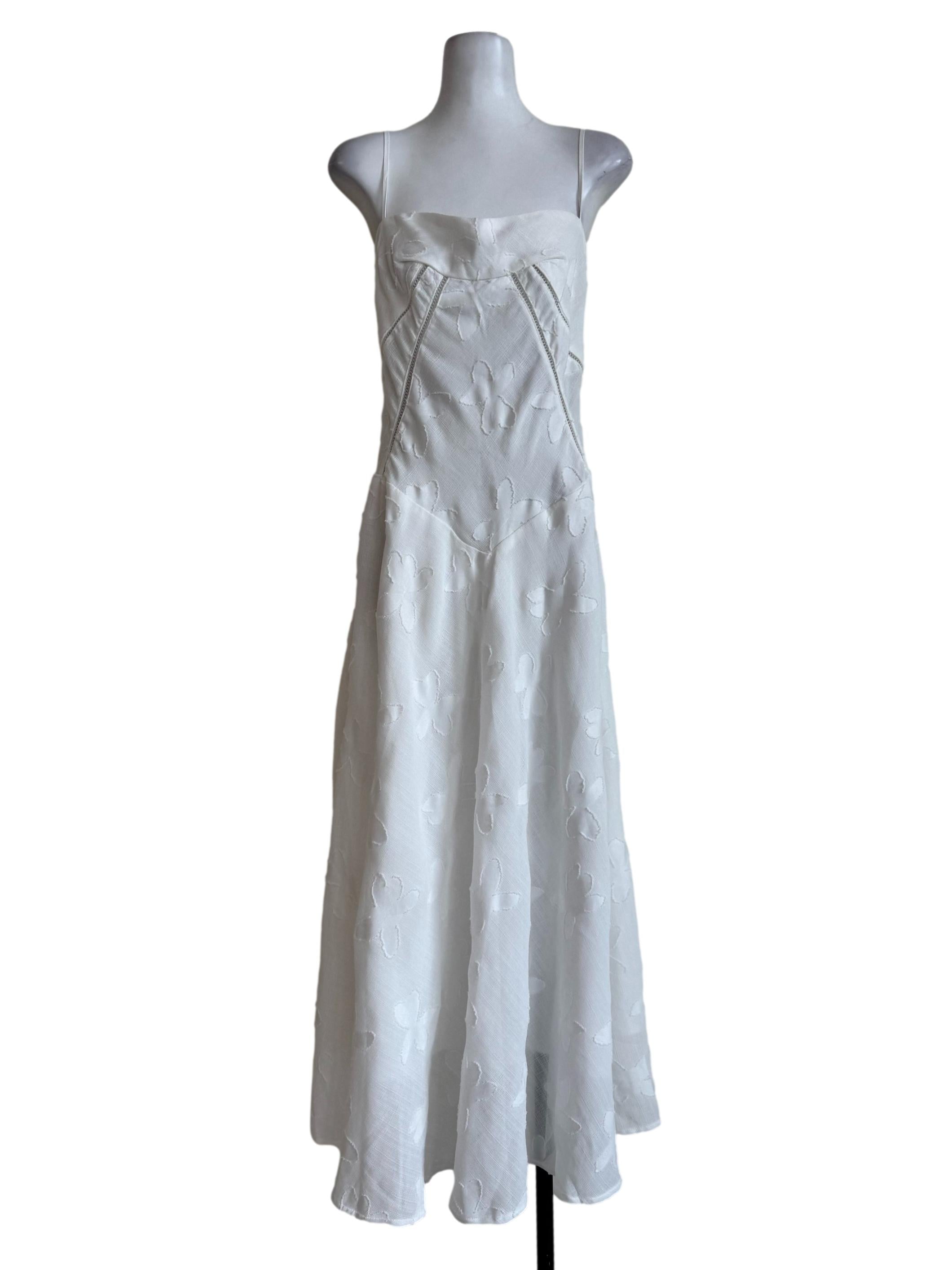 Textured White Cross Stitching Dress