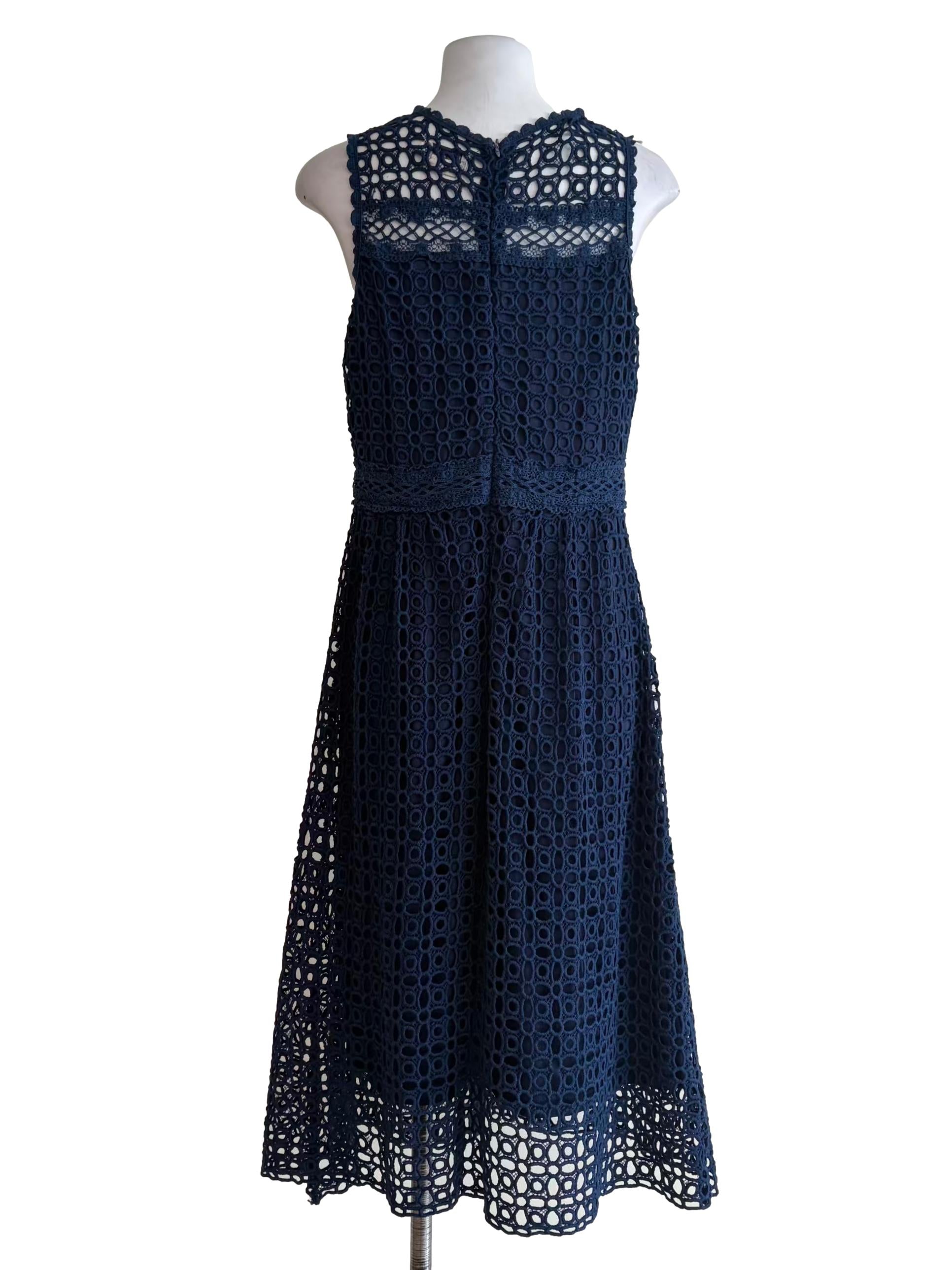Midnight Blue Eyelet Pattern Apron Dress