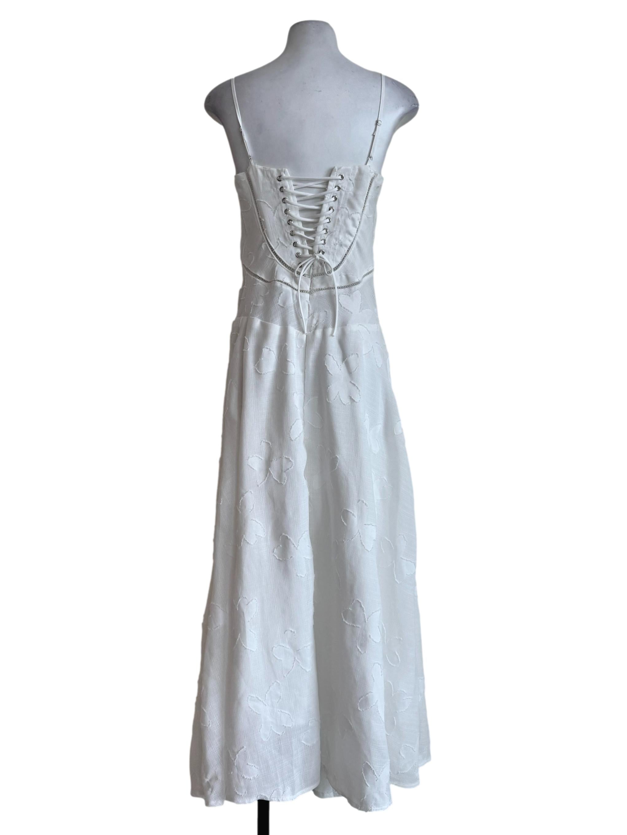 Textured White Cross Stitching Dress