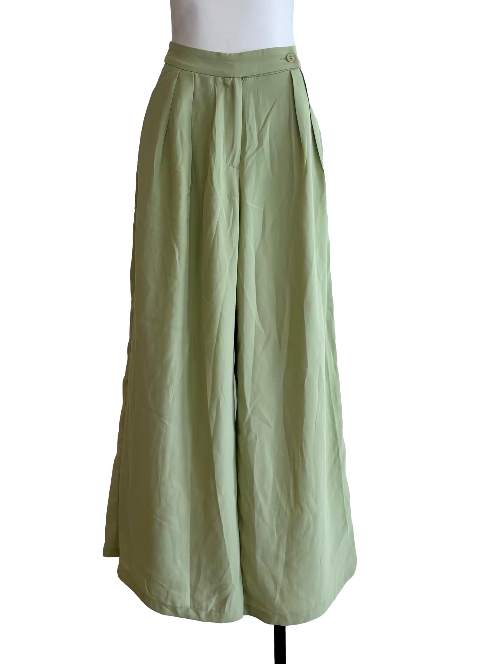 Pastel Green Wide Pleated Pants