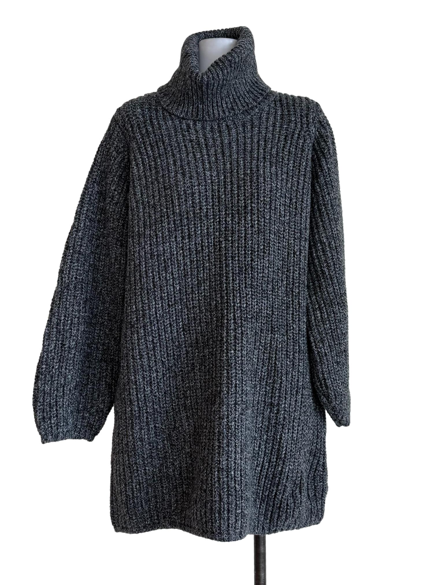 Asphal Grey Knitted High Neck Sweatshirt