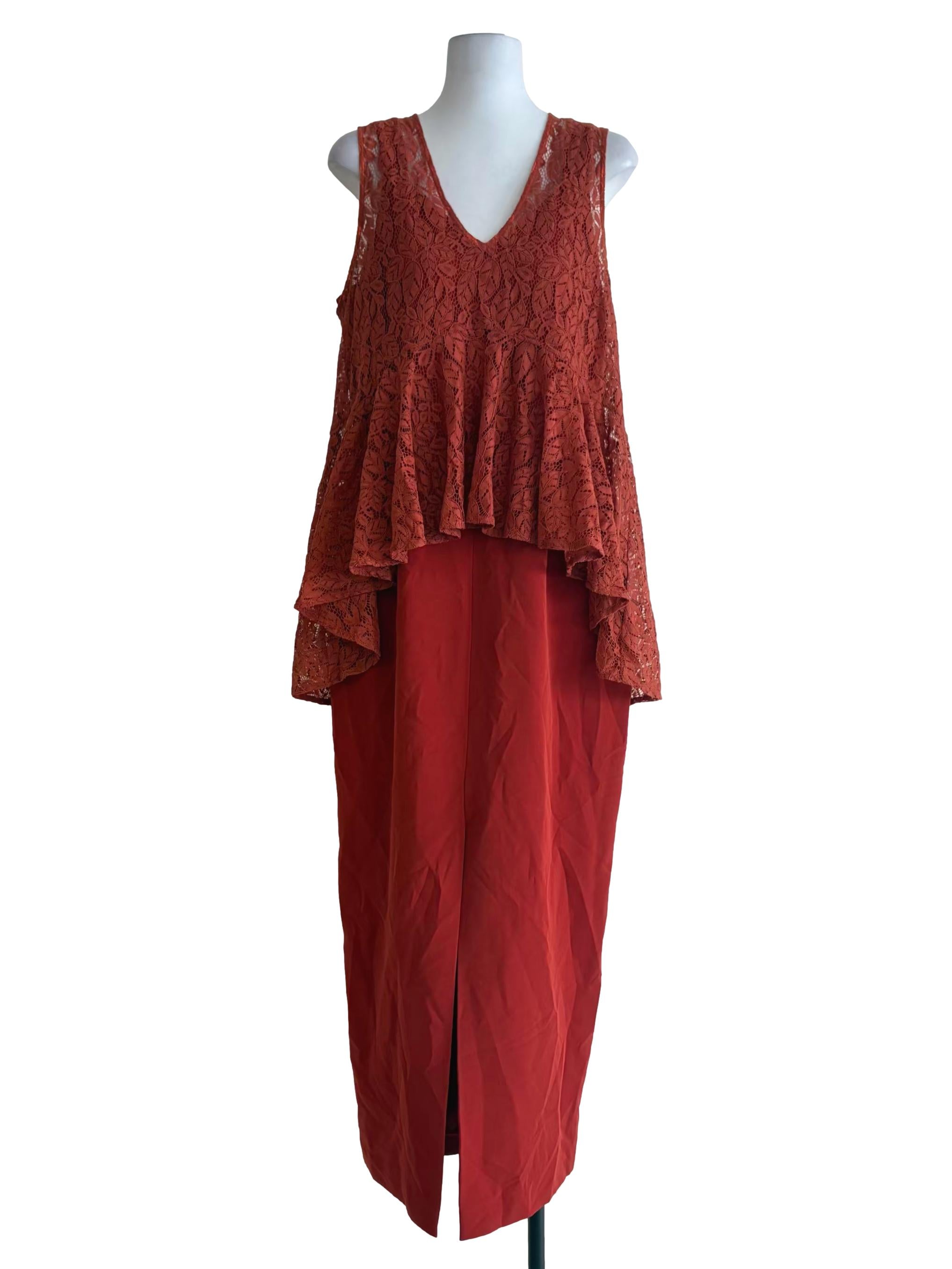 Brick Orange Front Laced Sleeveless A-Line Dress