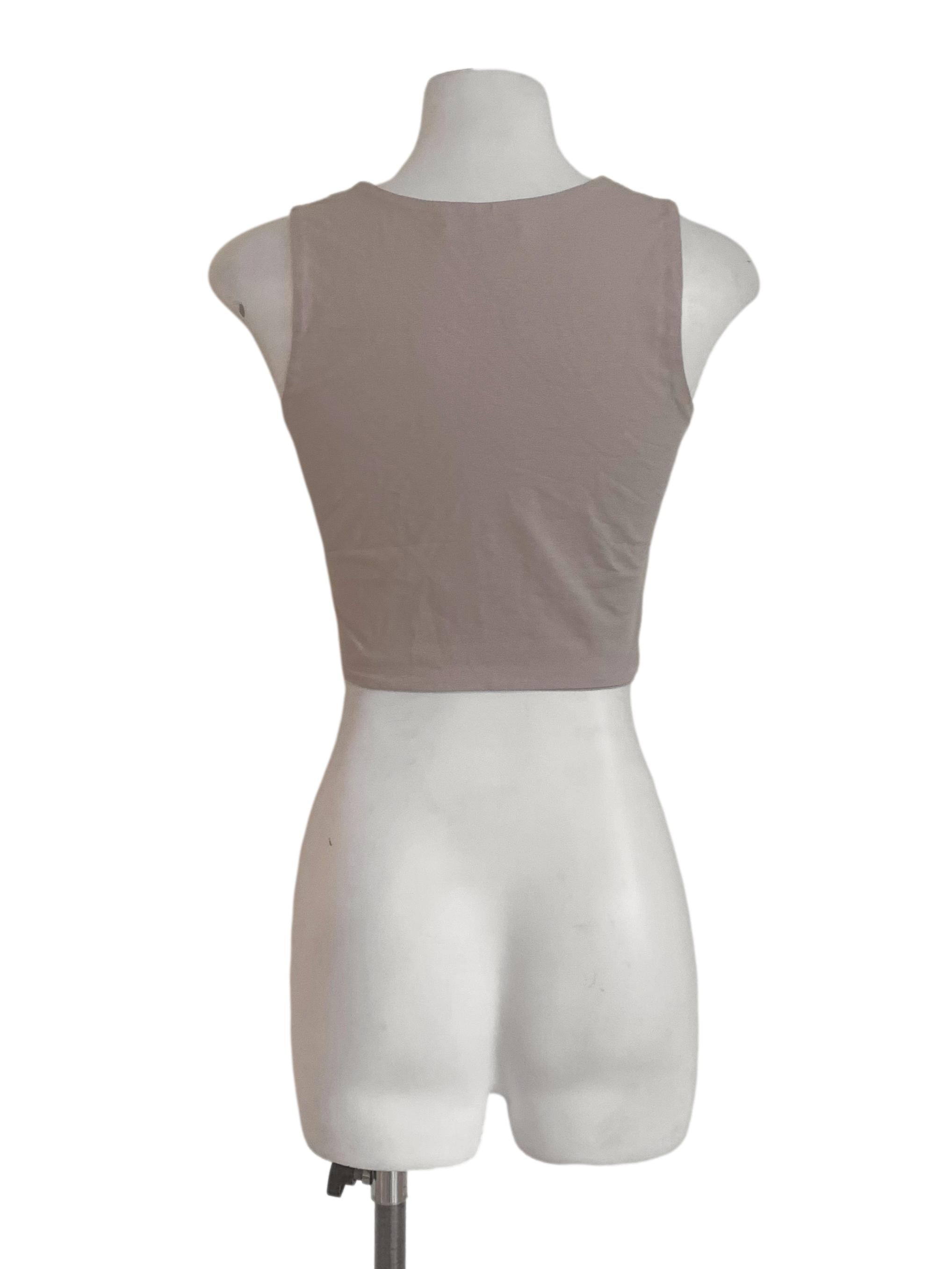 Bone Beige Round Neck Crop Top TCL