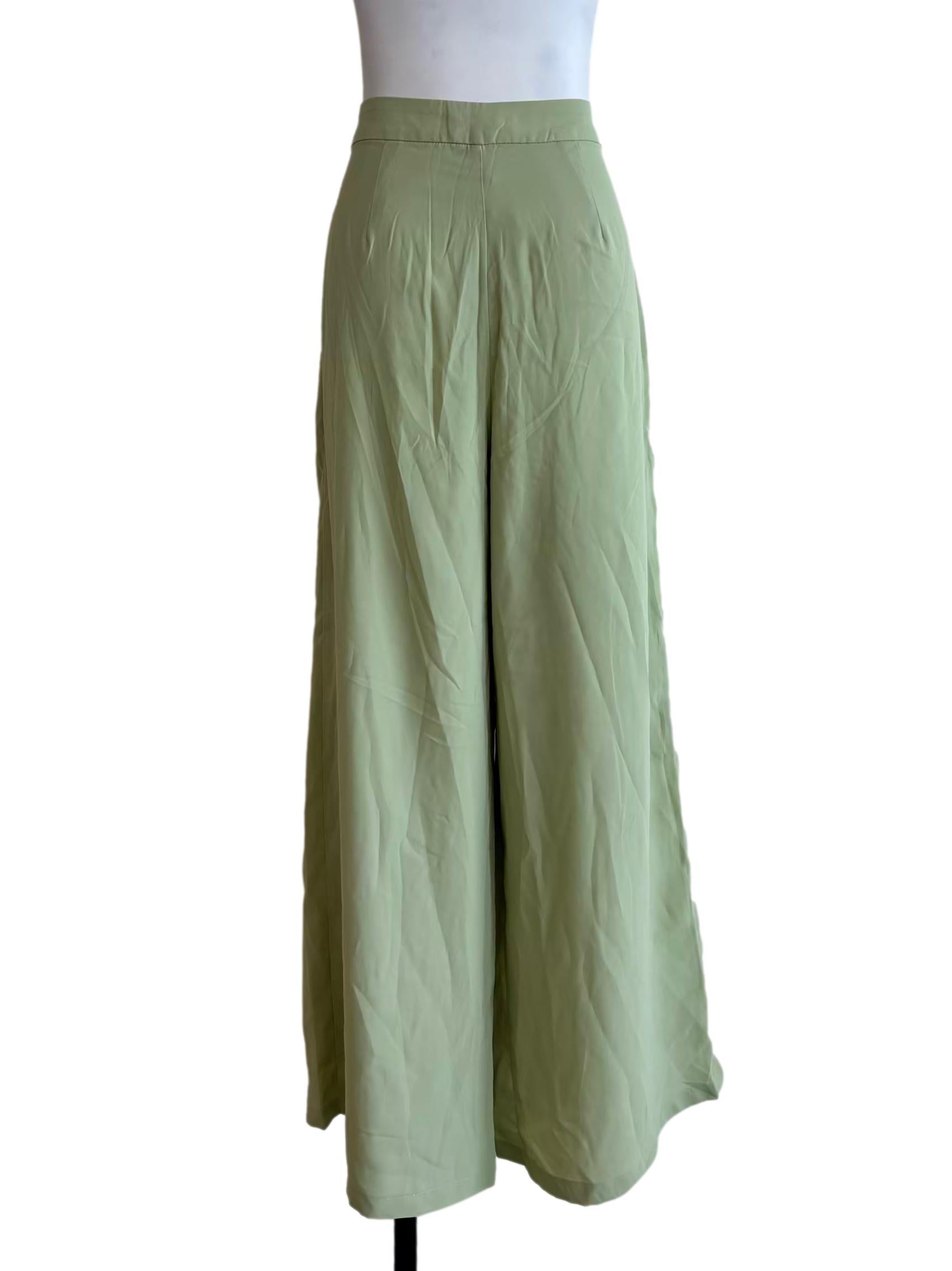 Pastel Green Wide Pleated Pants