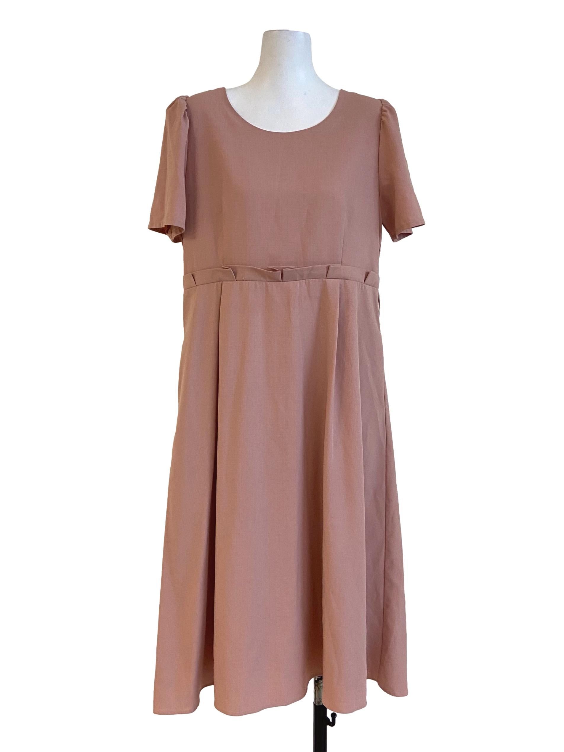 Crepe Pink Jewel Neck A-Line Dress