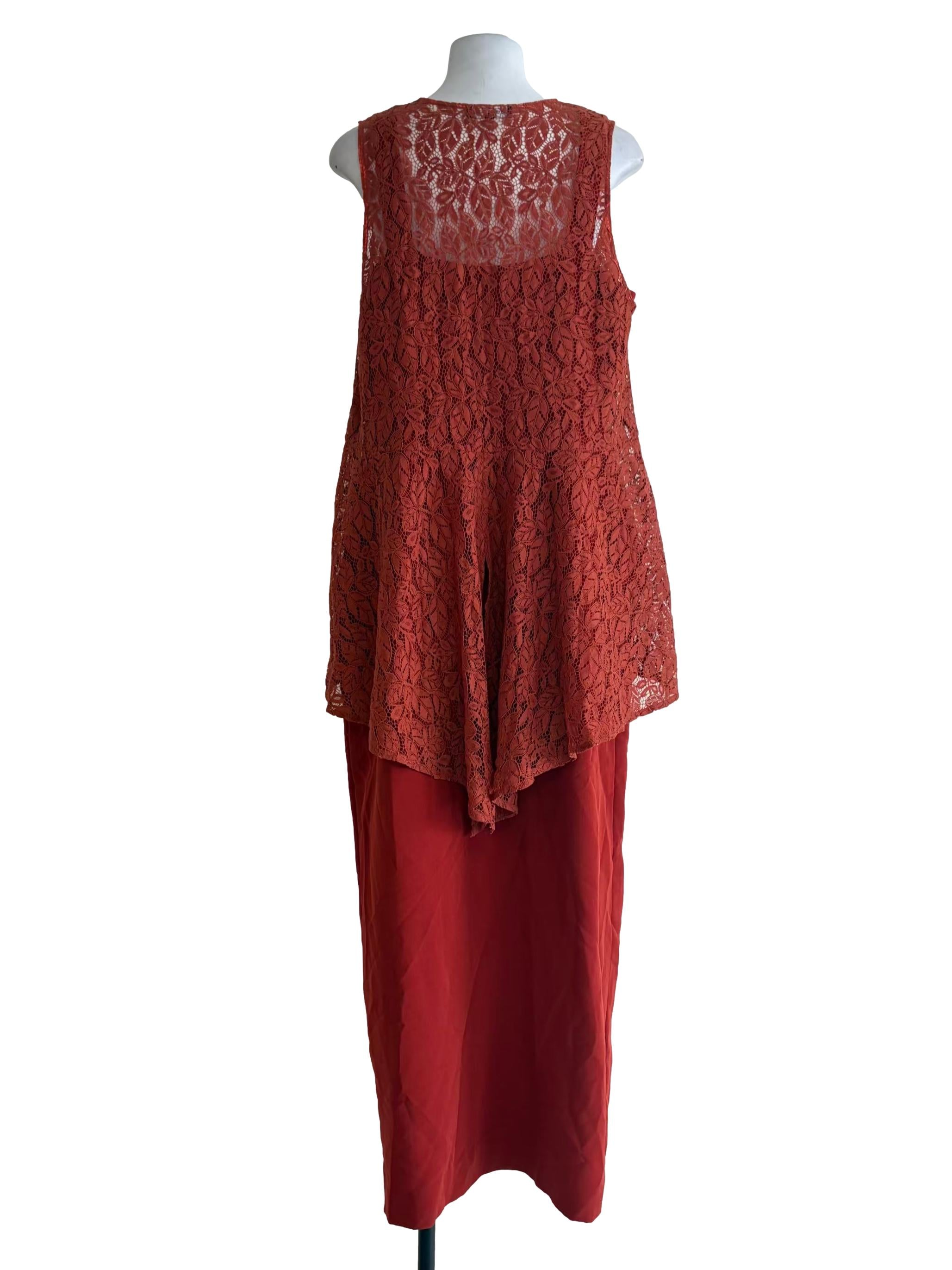 Brick Orange Front Laced Sleeveless A-Line Dress