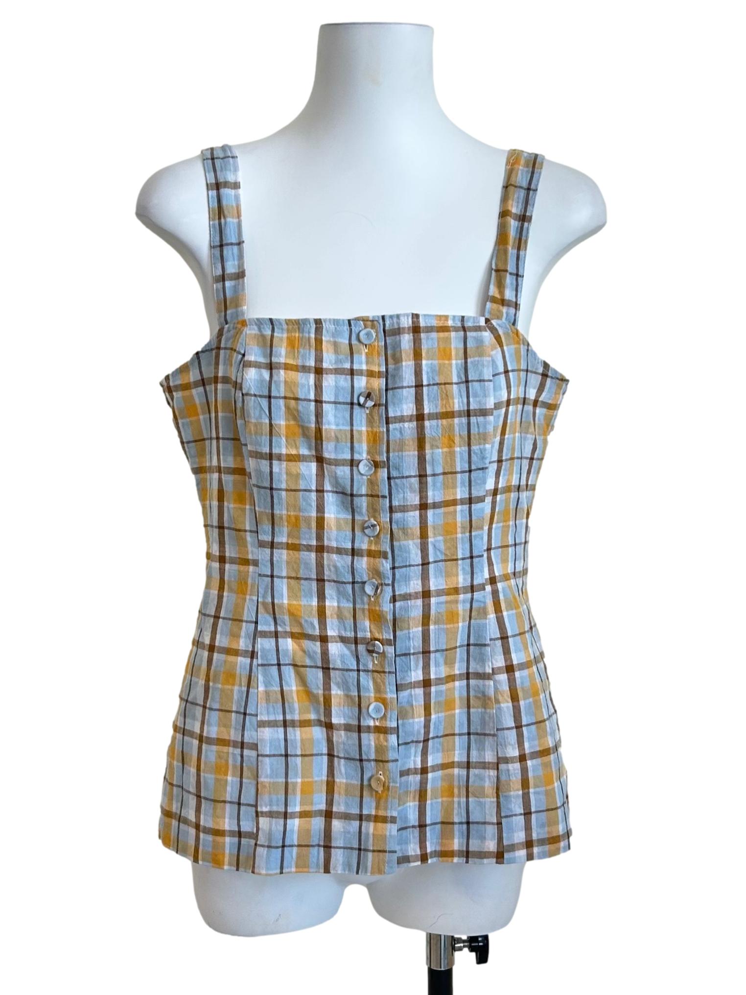 Baby Blue Plaid Button Front Tank