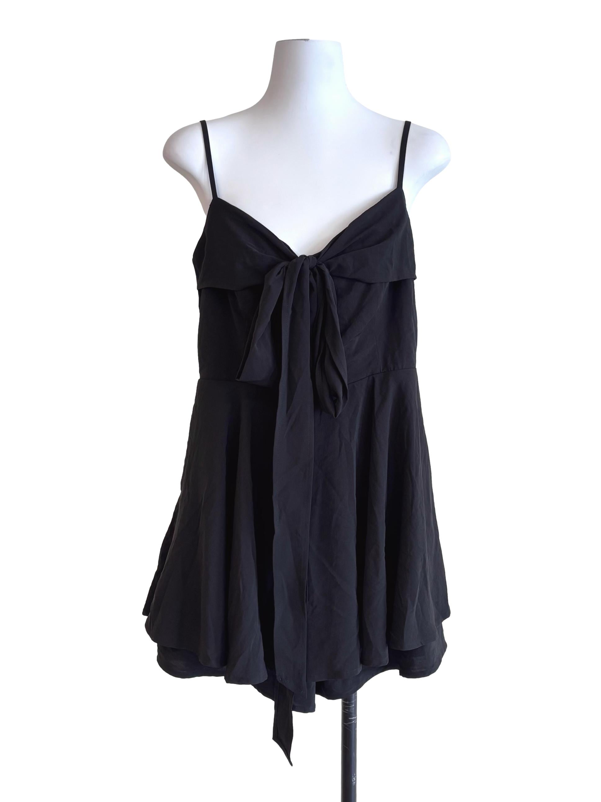Onyx Black Tie Front Mini Dress