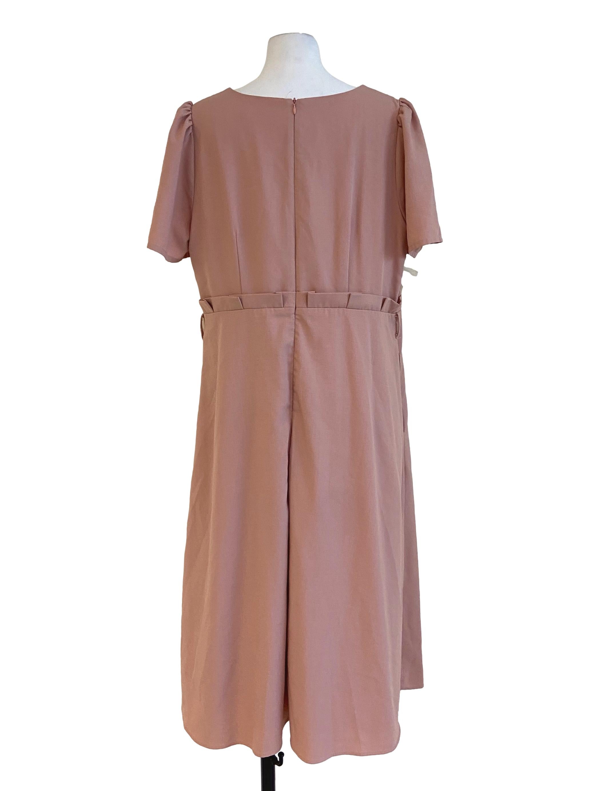 Crepe Pink Jewel Neck A-Line Dress
