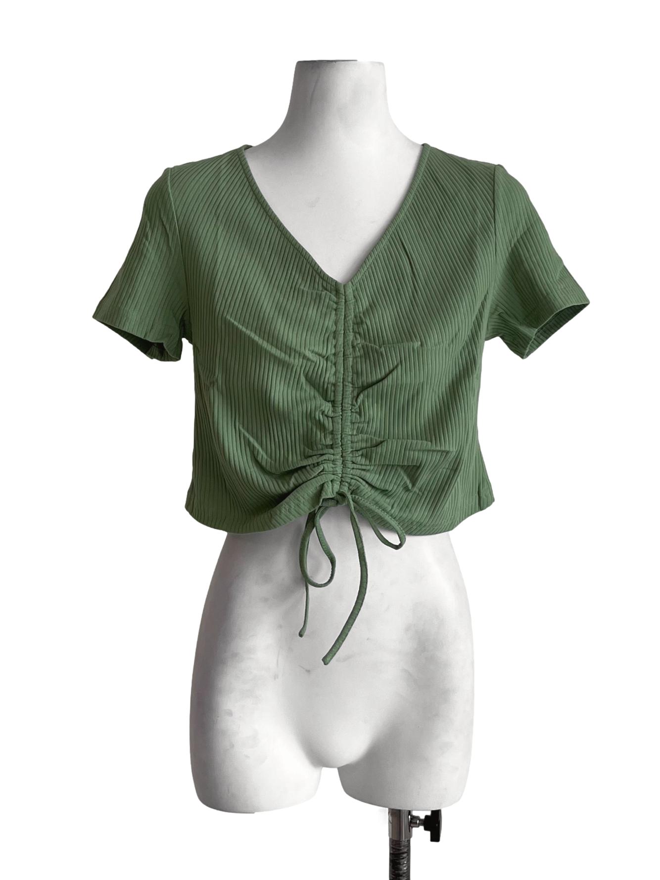 Green Shea Drawstring Ribbed Top TTR