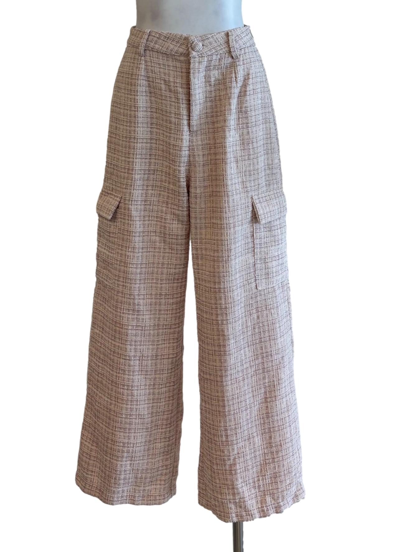 Baby Pink Tweed Cargo Pants