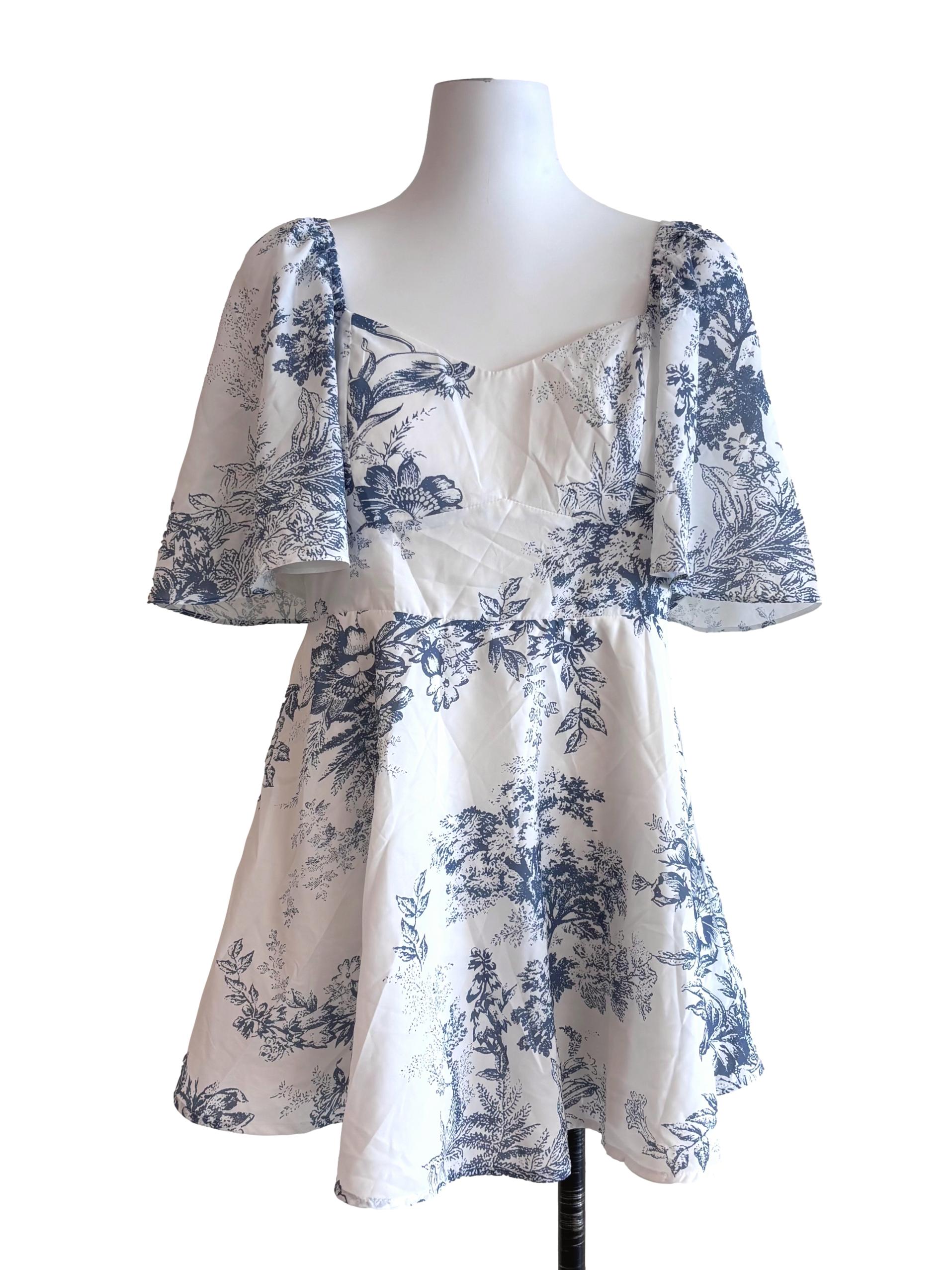 White Blue Prints Romper