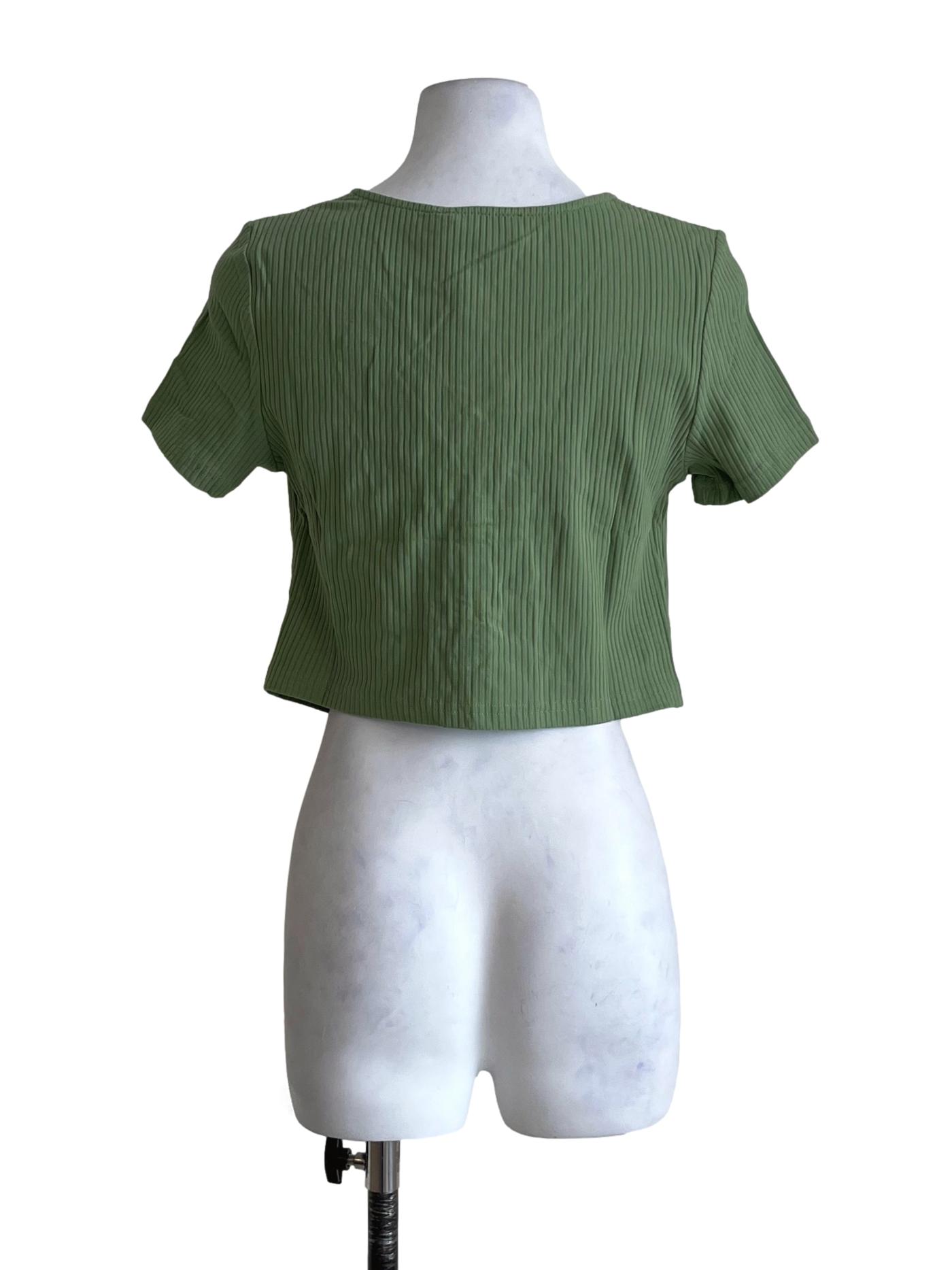 Green Shea Drawstring Ribbed Top TTR