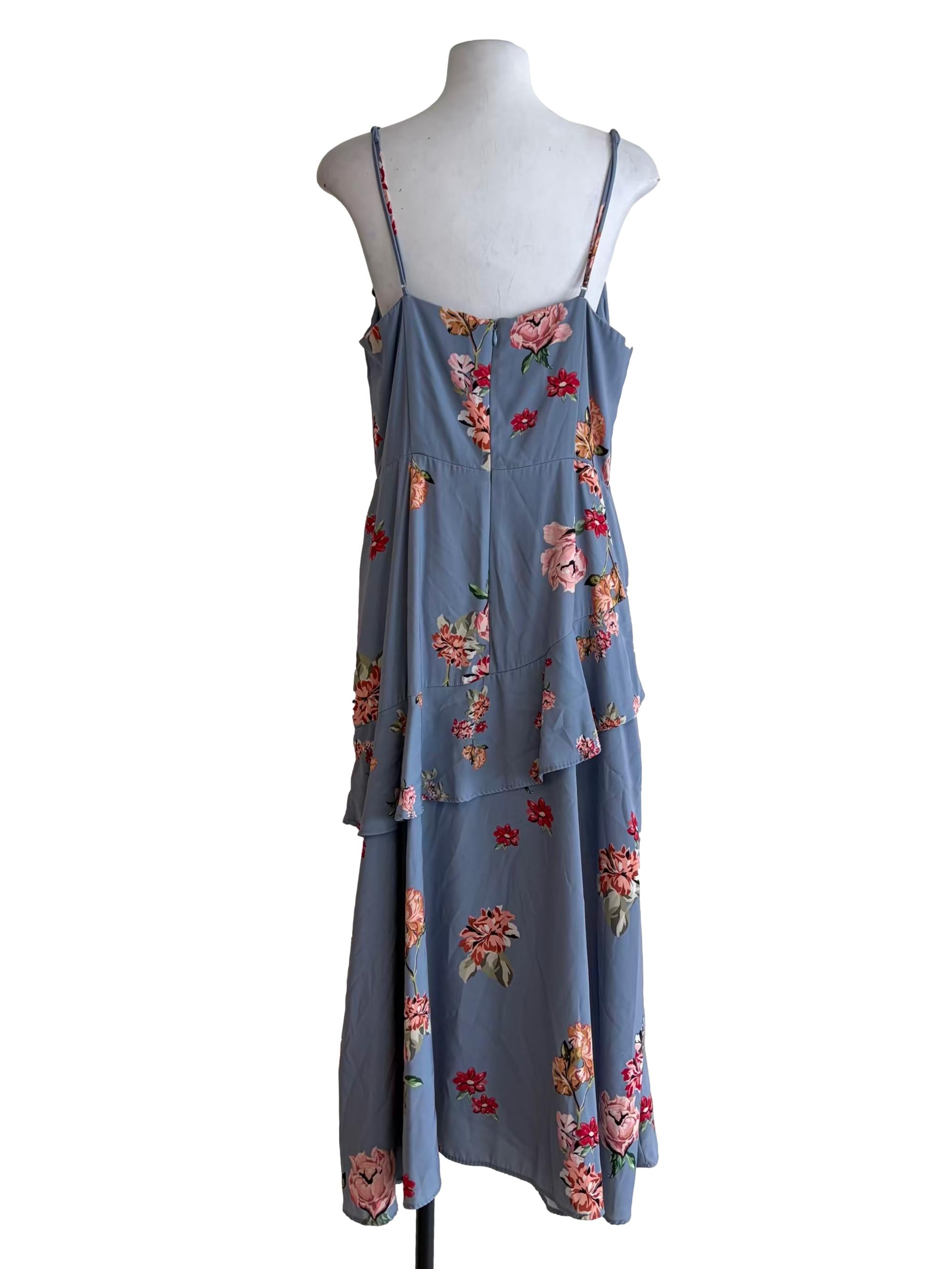 Stone Blue Floral Print Slip Dress
